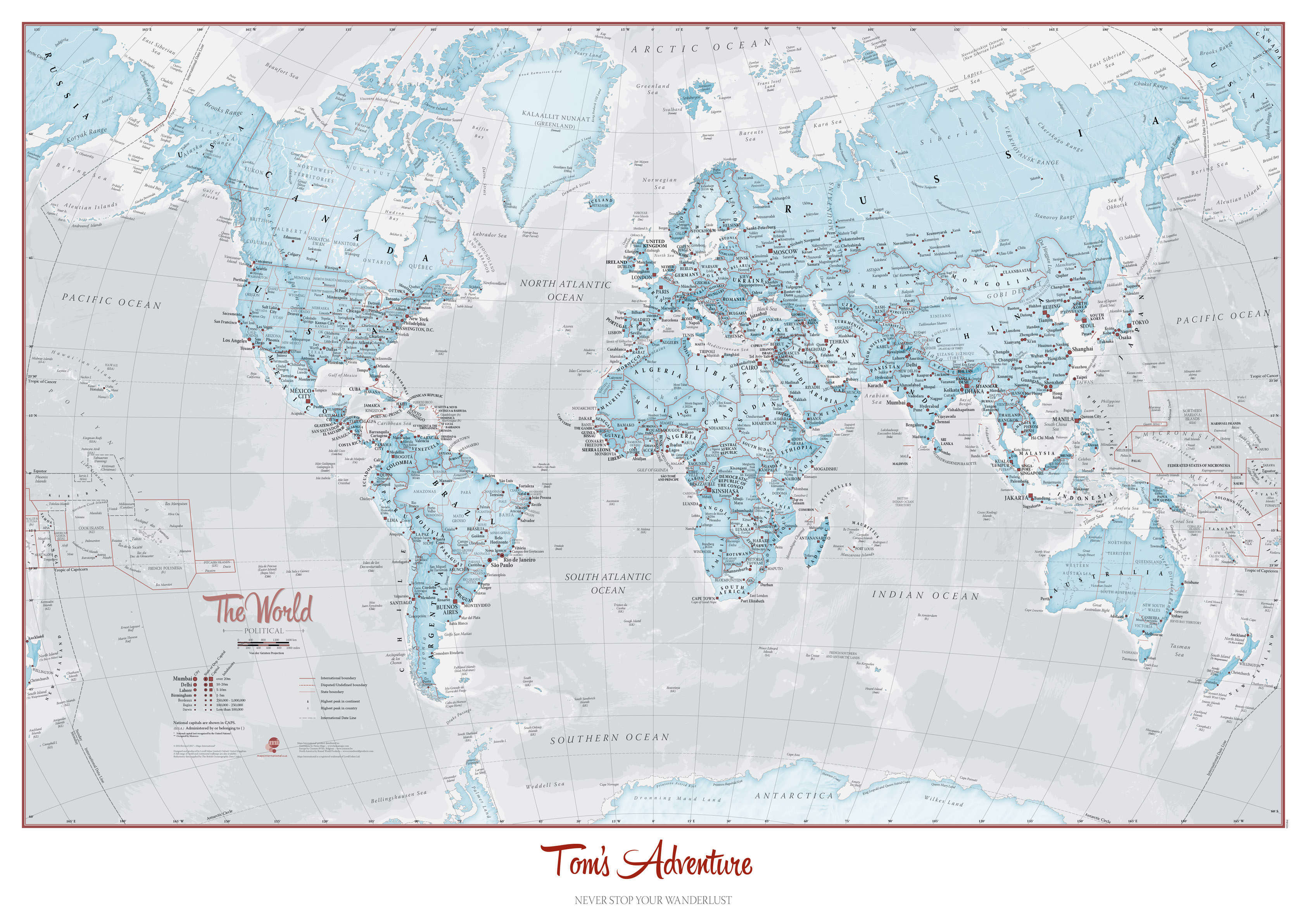 PS01226_L_CANRL - Personalised World Is Art - Wall Map Aqua