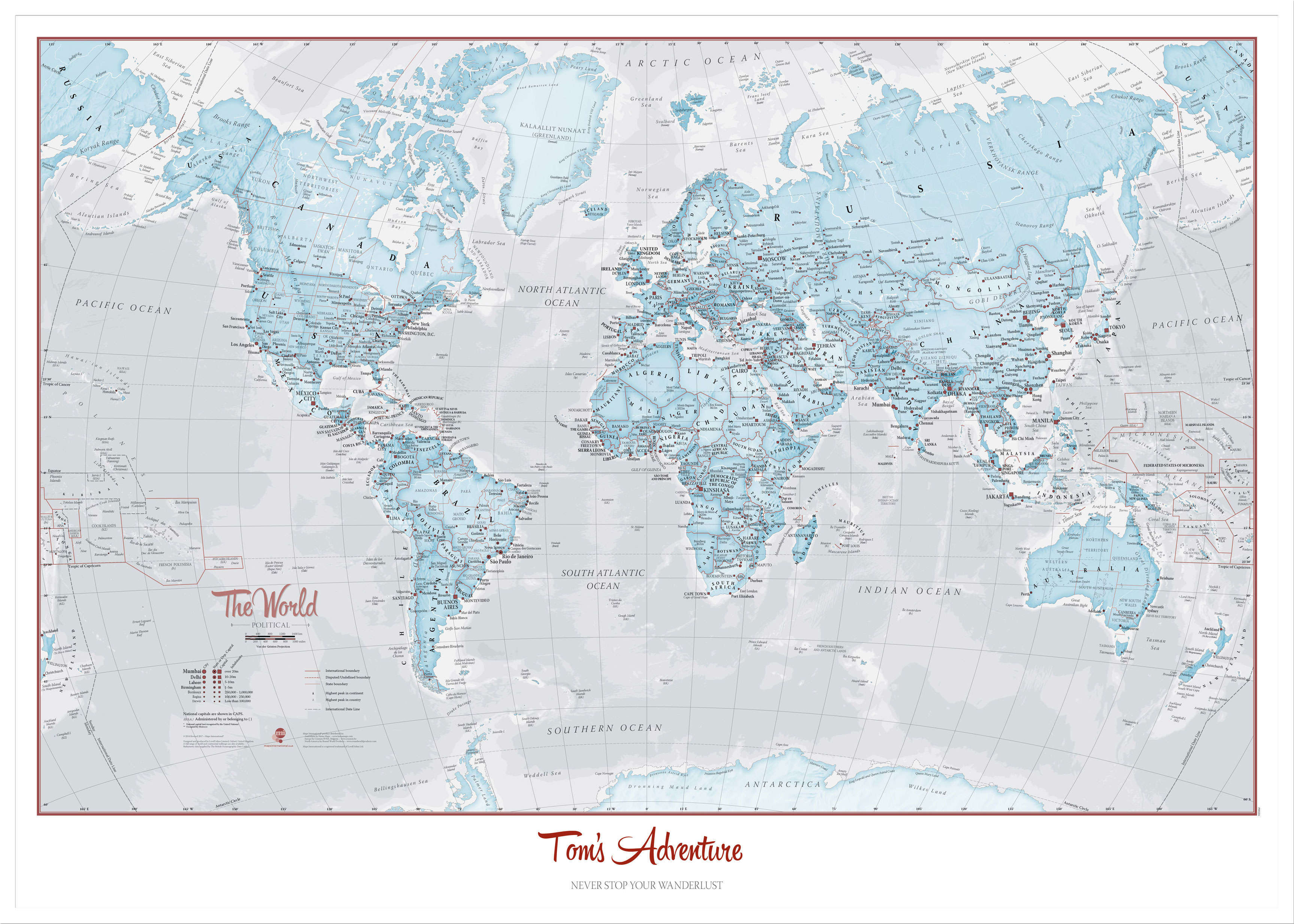 PS01226_L_LBWWH - Personalised World Is Art - Wall Map Aqua