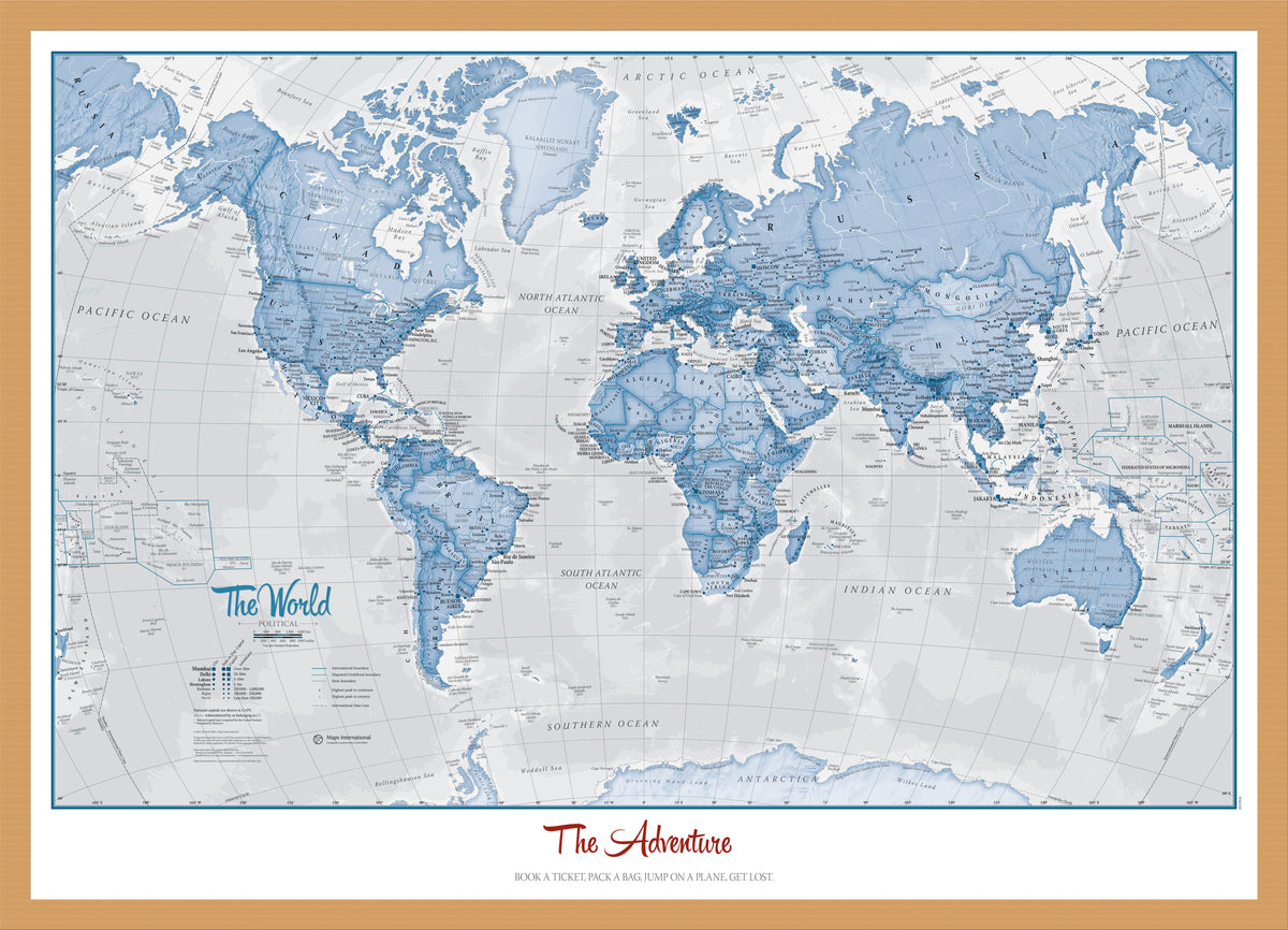 PS00272_M_WDOAK - Personalised World Is Art - Wall Map Blue