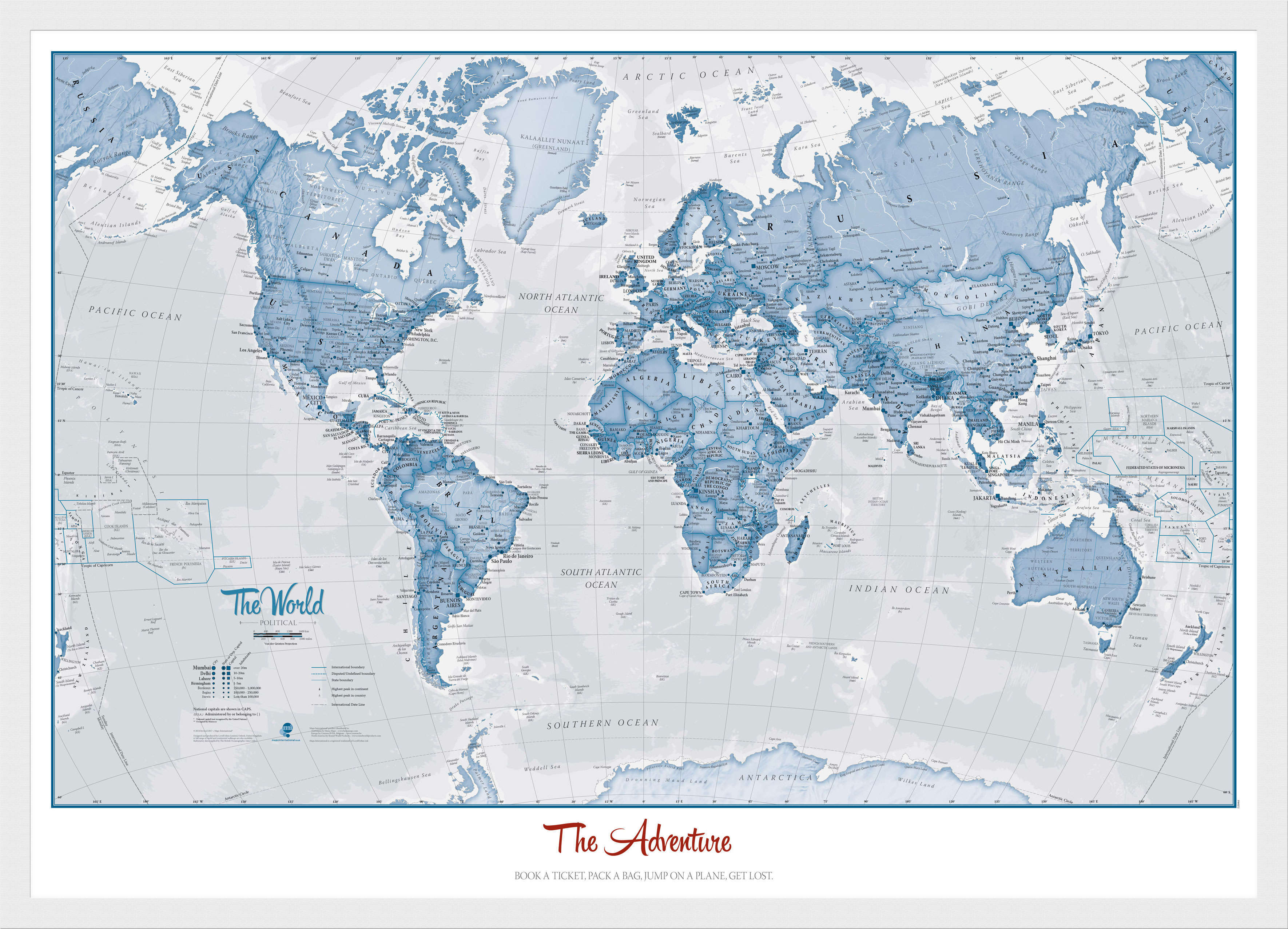 PS00272_S_BWWHI - Personalised World Is Art - Wall Map Blue
