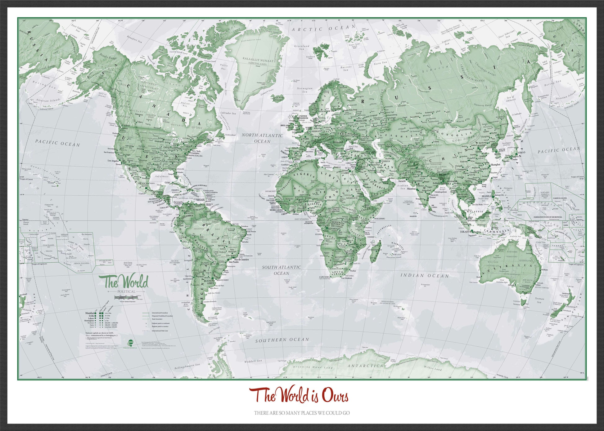 PS00274_L_LBWBL - Personalised World Is Art - Wall Map Green