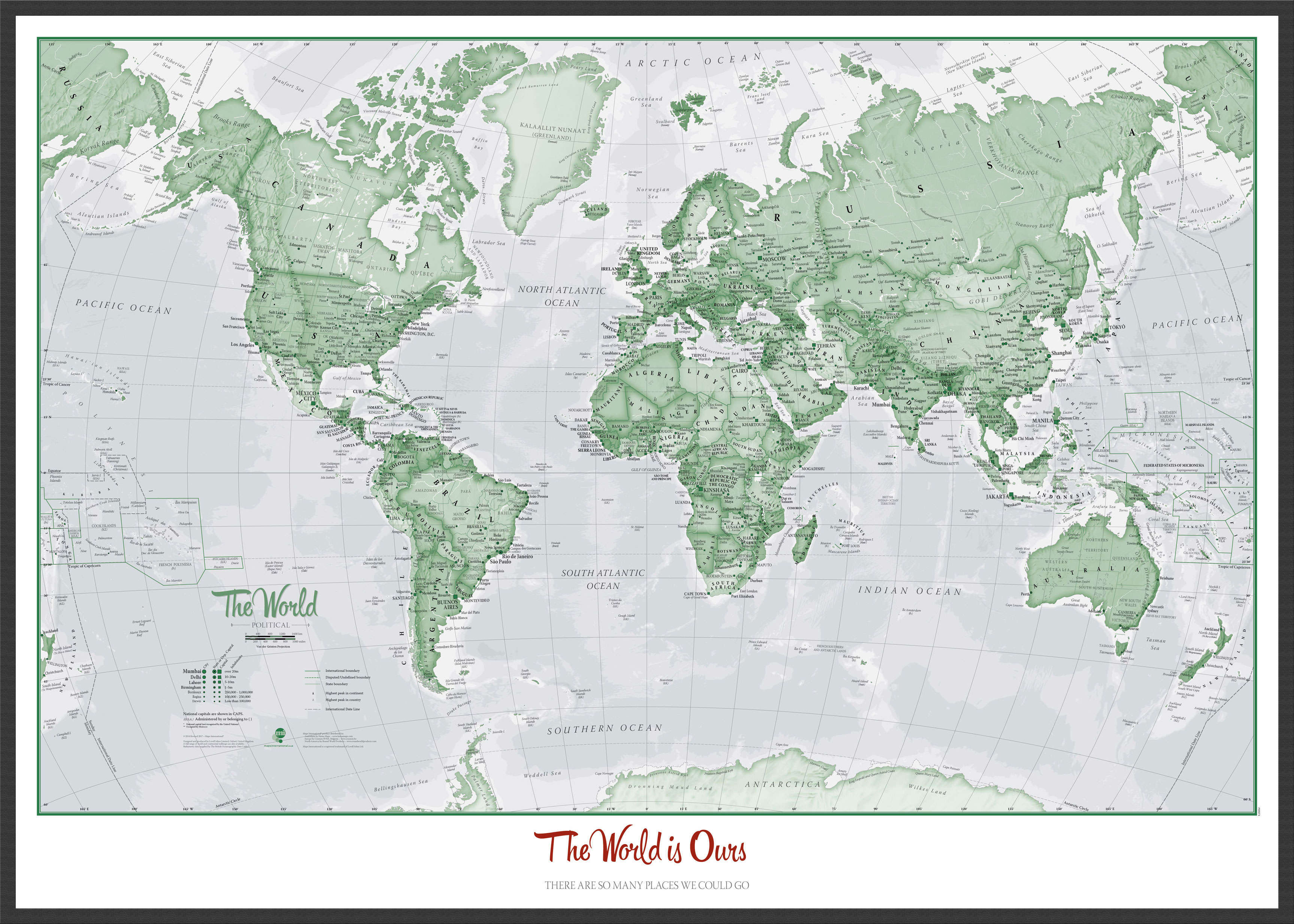 PS00274_L_LBWBL - Personalised World Is Art - Wall Map Green