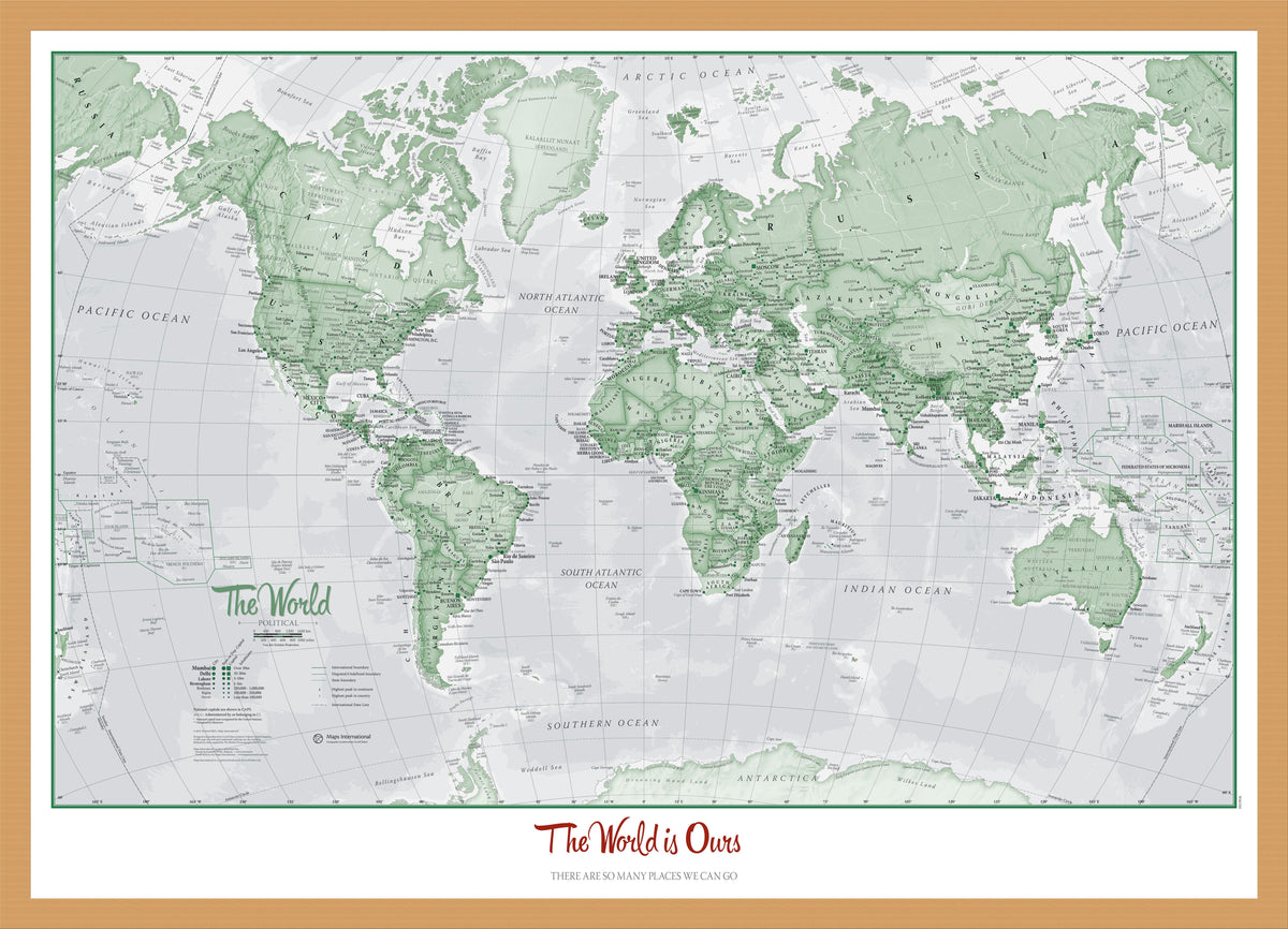PS00274_S_WDOAK - Personalised World Is Art - Wall Map Green