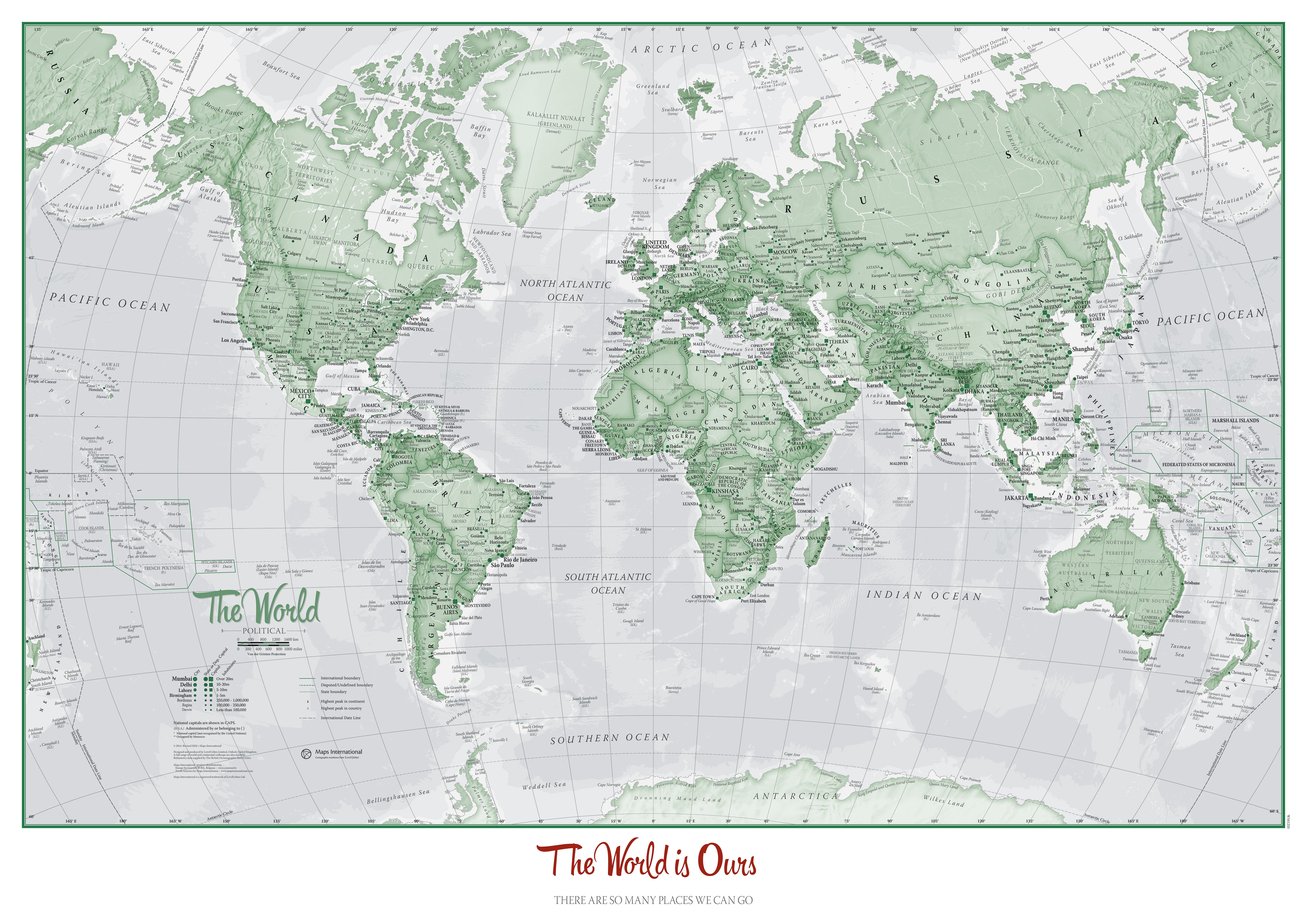 Personalised World Is Art Wall Map Green