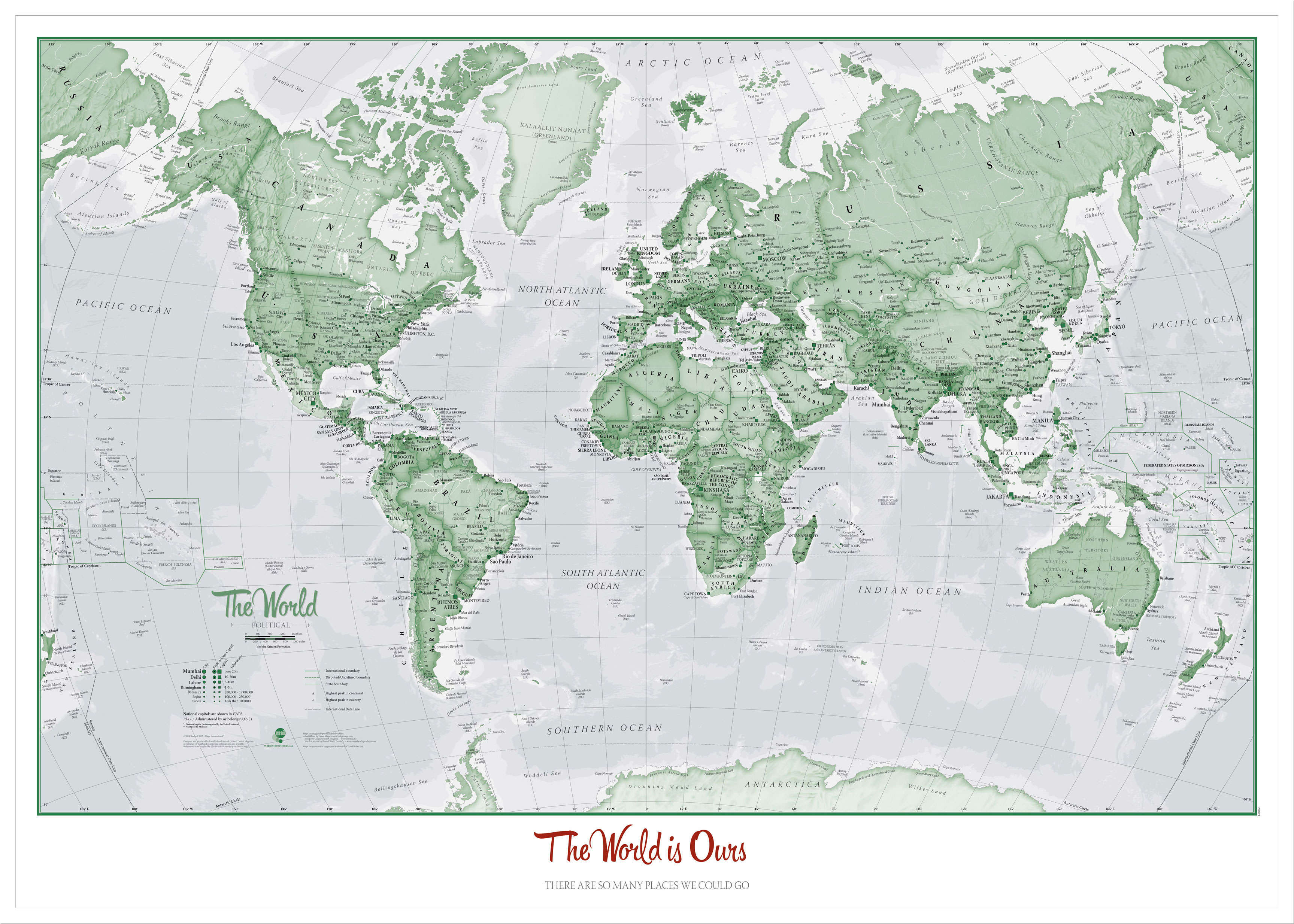 PS00274_L_LBWWH - Personalised World Is Art - Wall Map Green