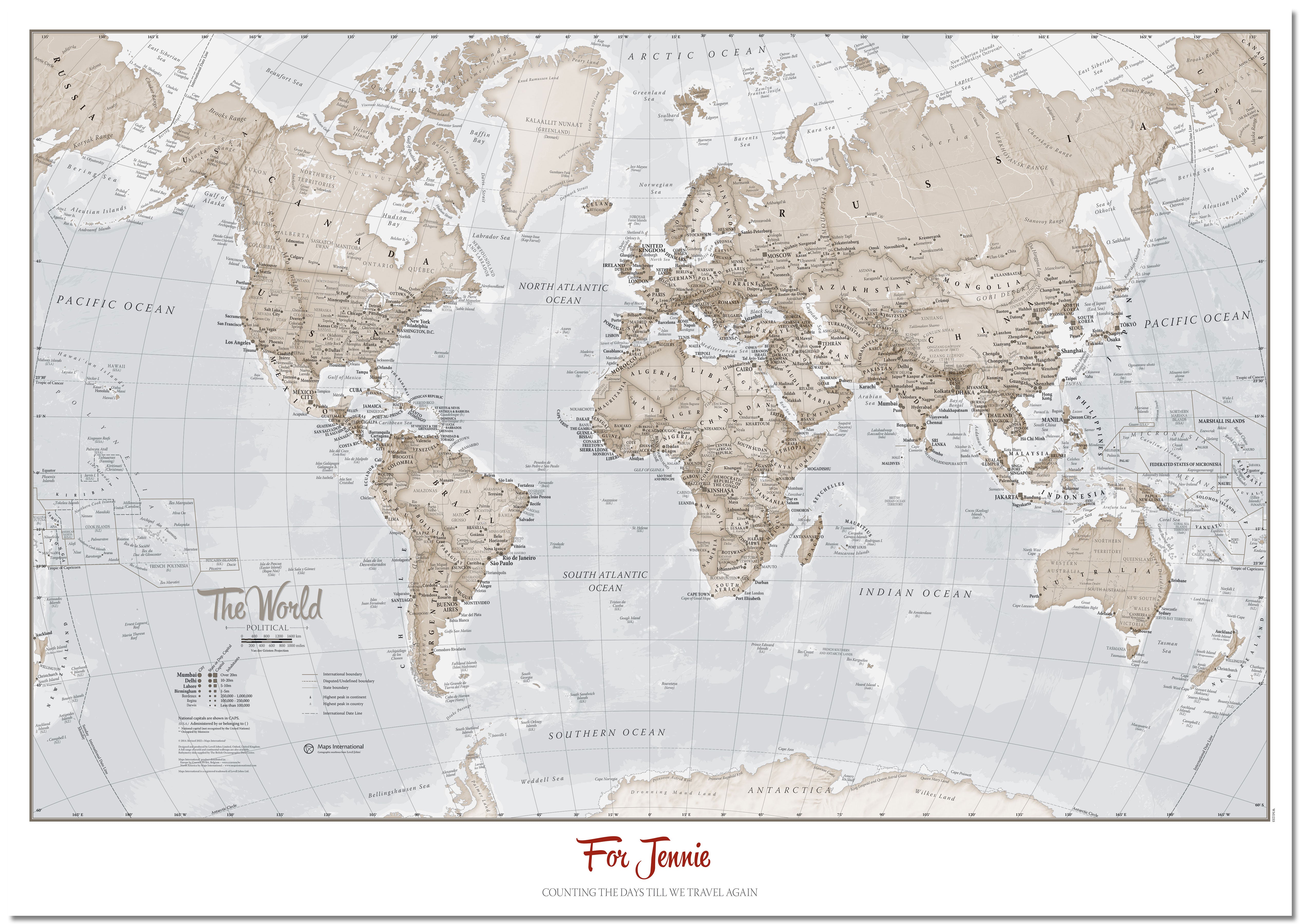 Personalised World Is Art Wall Map Neutral Board Board