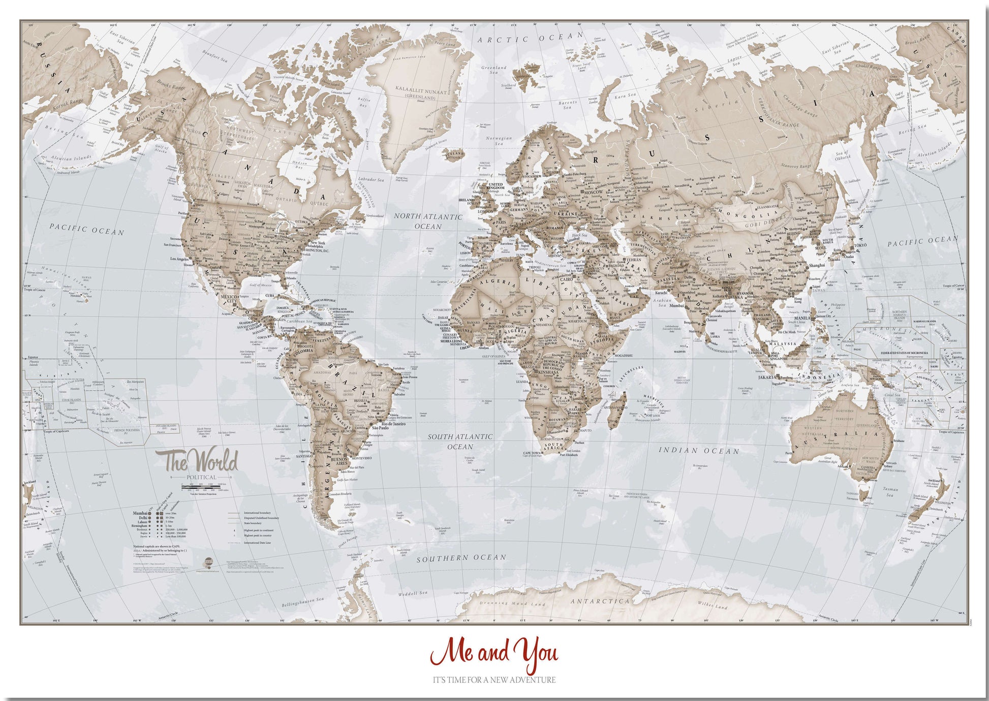 PS00275_S_PNBRD - Personalised World Is Art - Wall Map Neutral