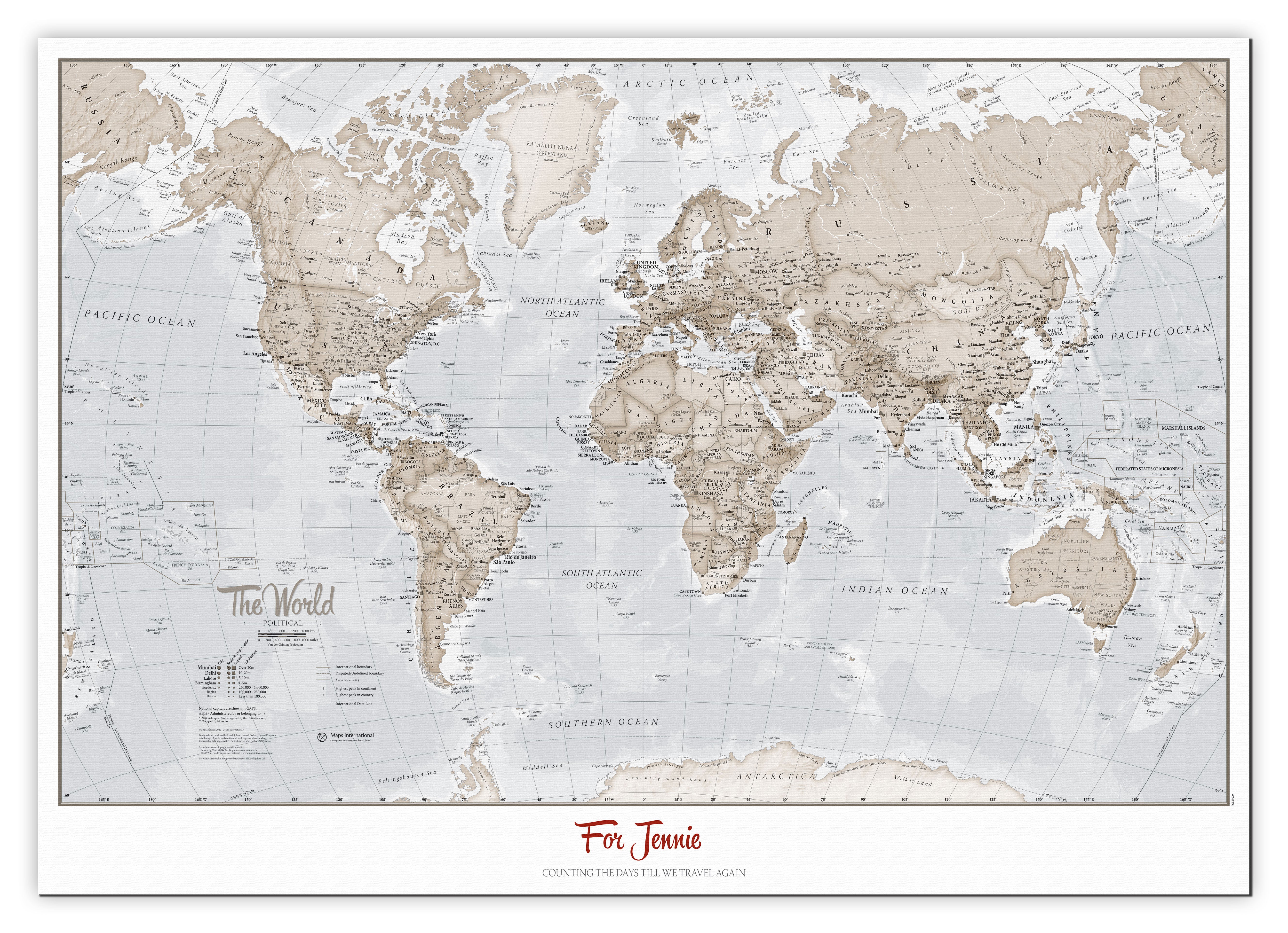 PS00275_M_CANVA - Personalised World Is Art - Wall Map Neutral