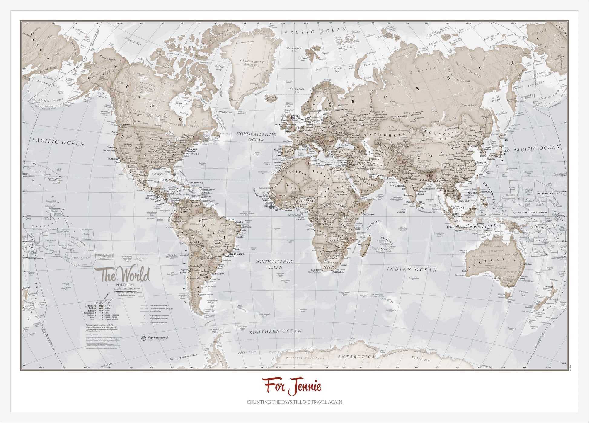 PS00275_S_WDWHI - Personalised World Is Art - Wall Map Neutral