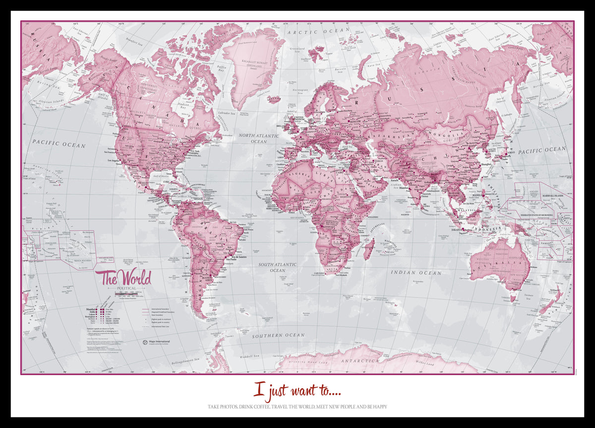 PS00273_M_PINBL - Personalised World Is Art - Wall Map Pink