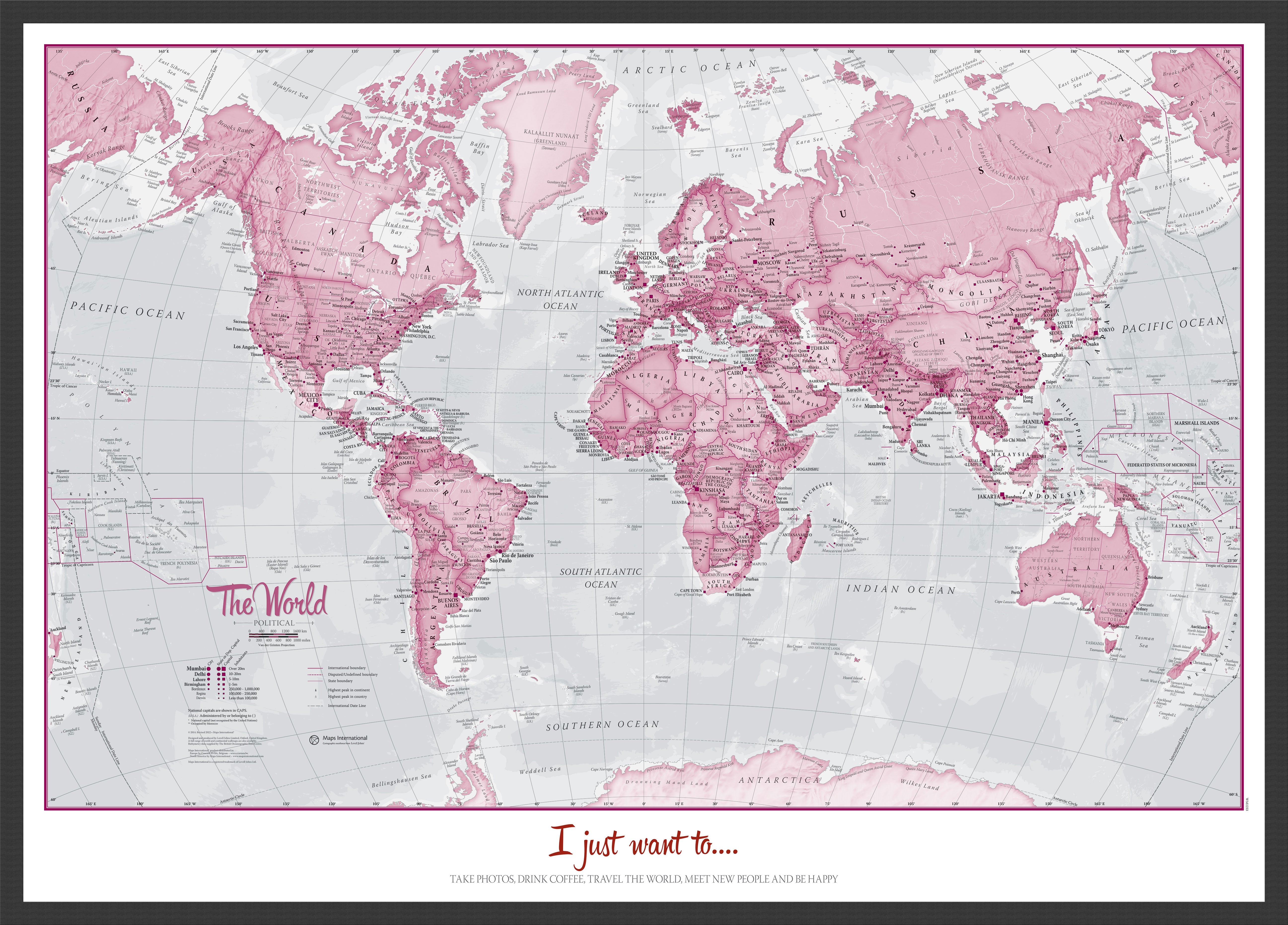 PS00273_S_WDBLA - Personalised World Is Art - Wall Map Pink