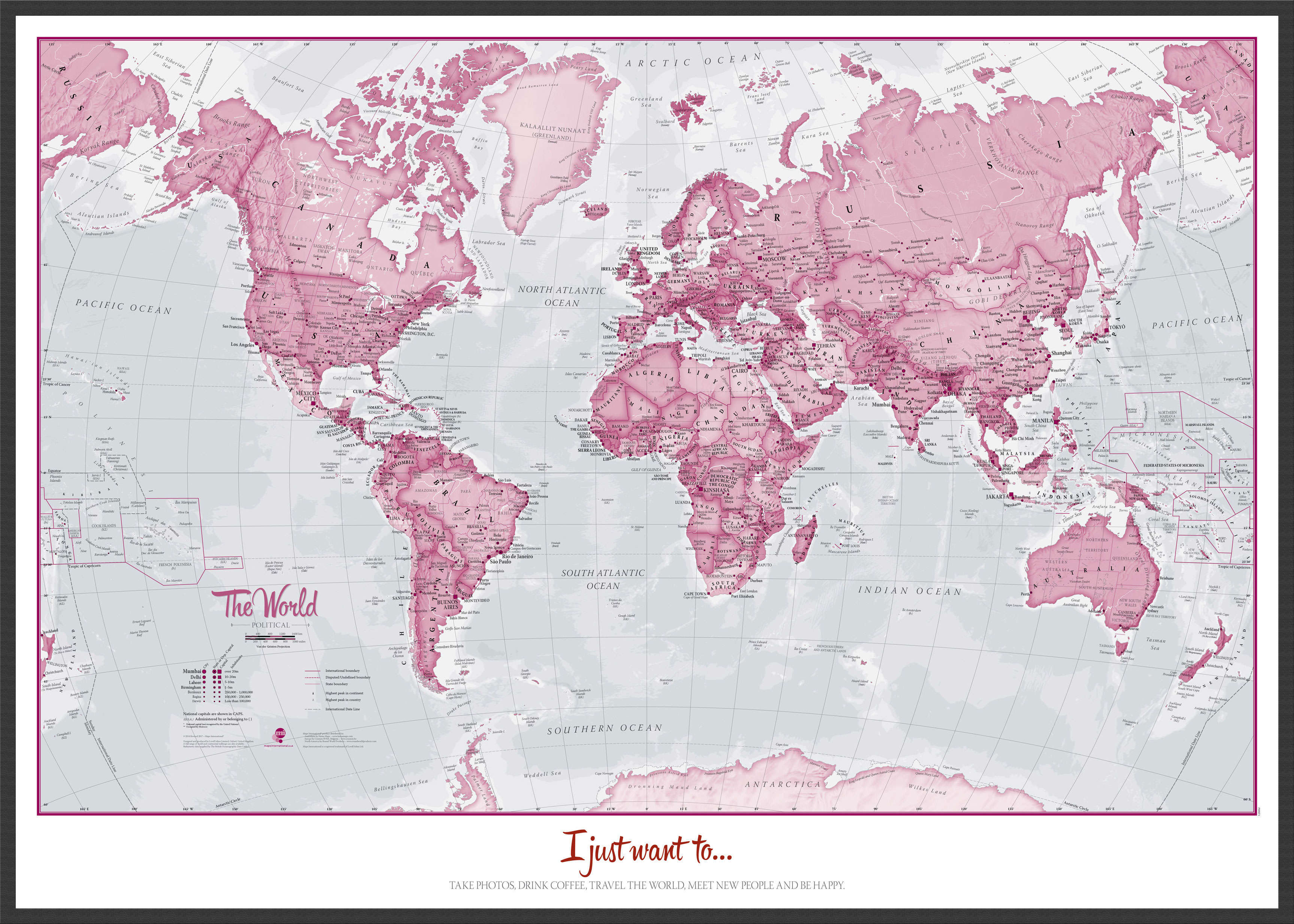 PS00273_L_LBWBL - Personalised World Is Art - Wall Map Pink