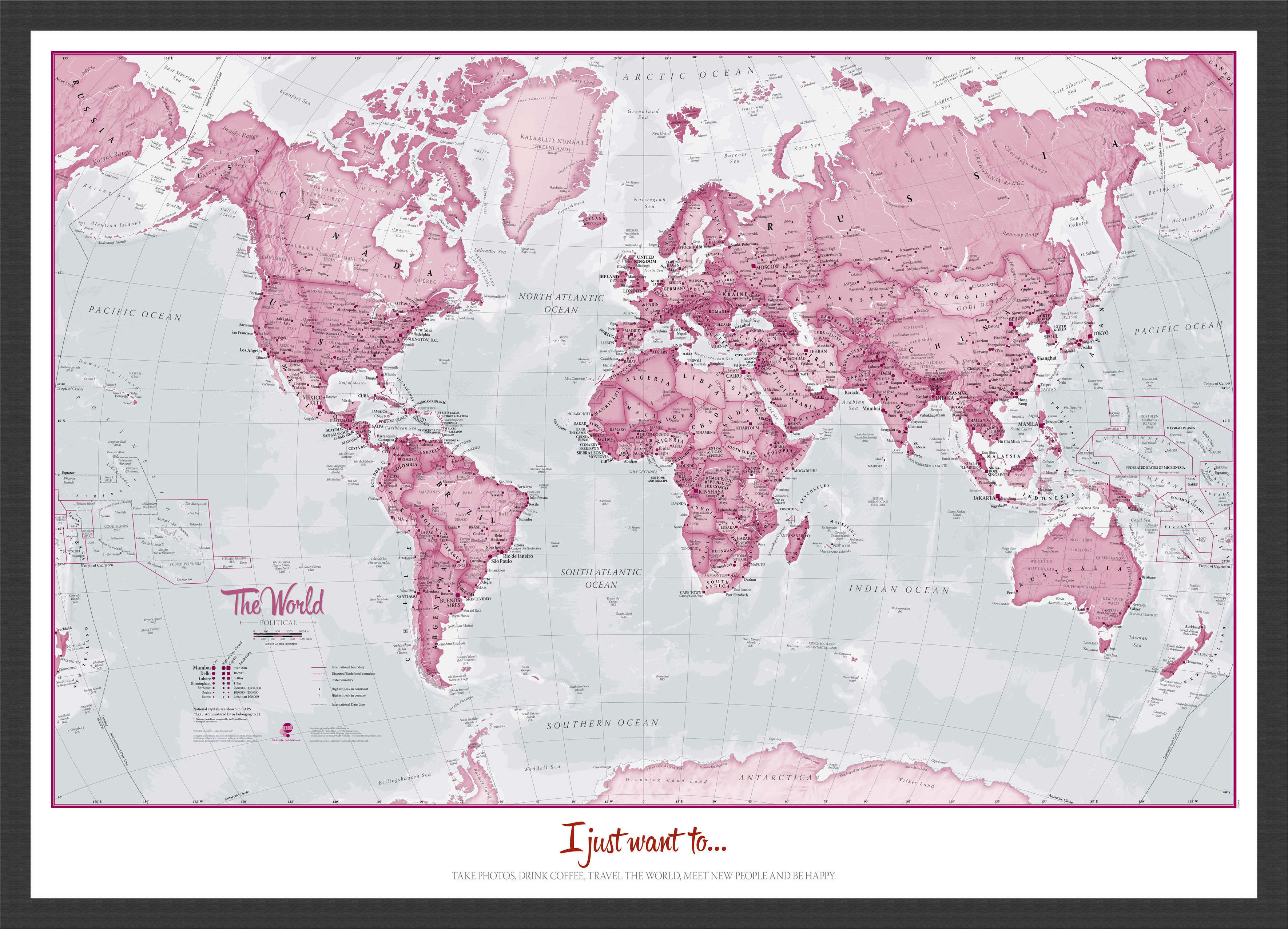 PS00273_S_BWBLA - Personalised World Is Art - Wall Map Pink