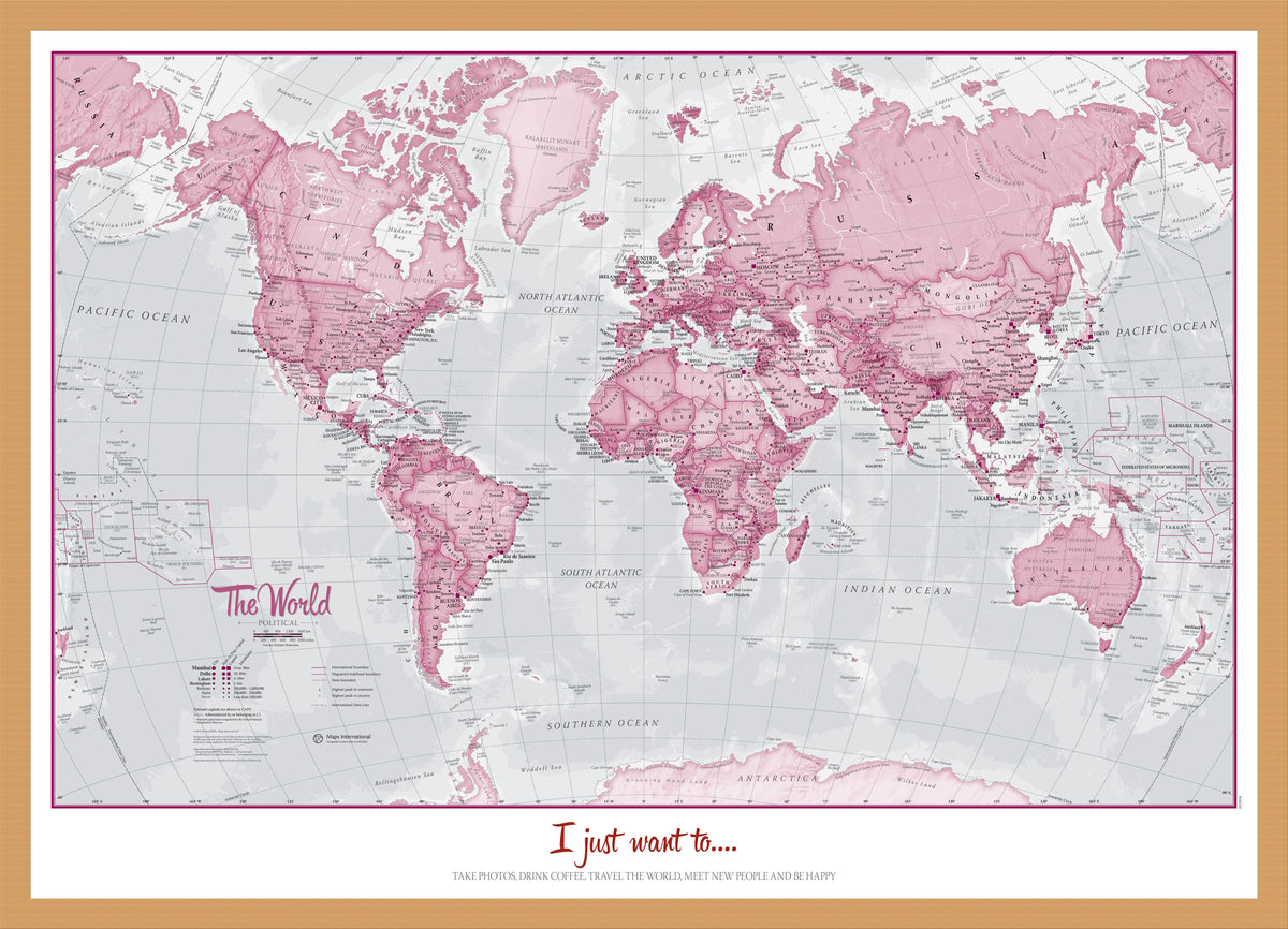 PS00273_S_WDOAK - Personalised World Is Art - Wall Map Pink