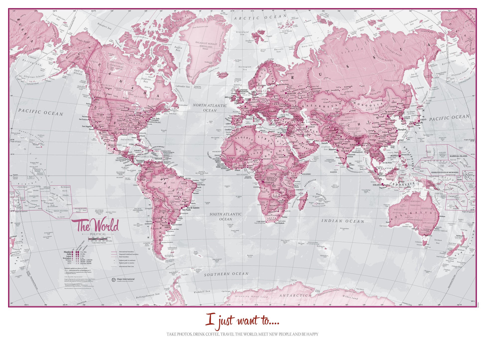 PS00273_M_PAPER - Personalised World Is Art - Wall Map Pink