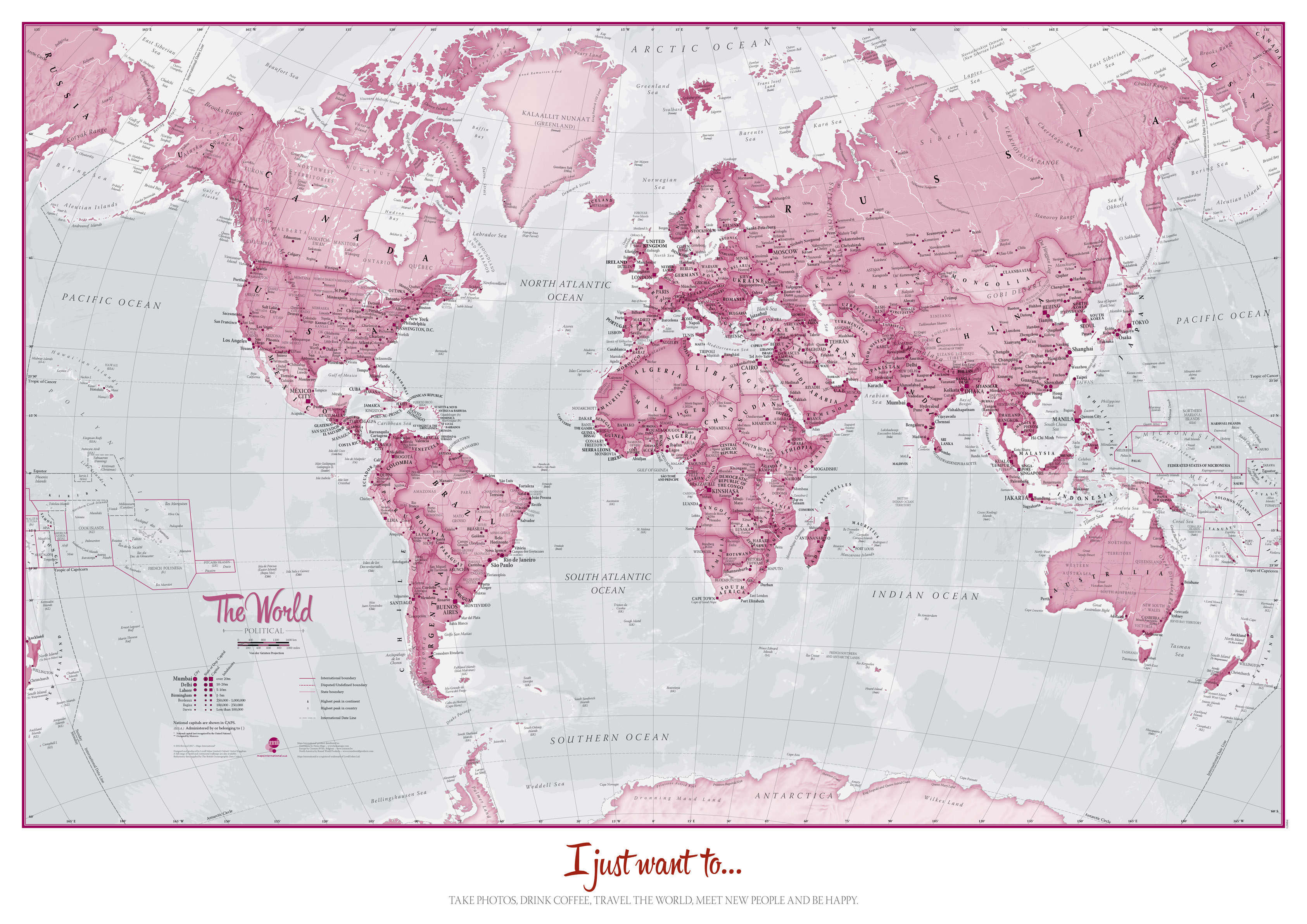 PS00273_M_CANRL - Personalised World Is Art - Wall Map Pink