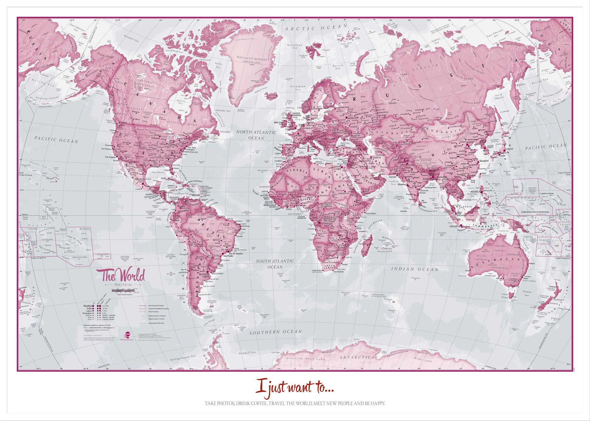 PS00273_L_LBWWH - Personalised World Is Art - Wall Map Pink