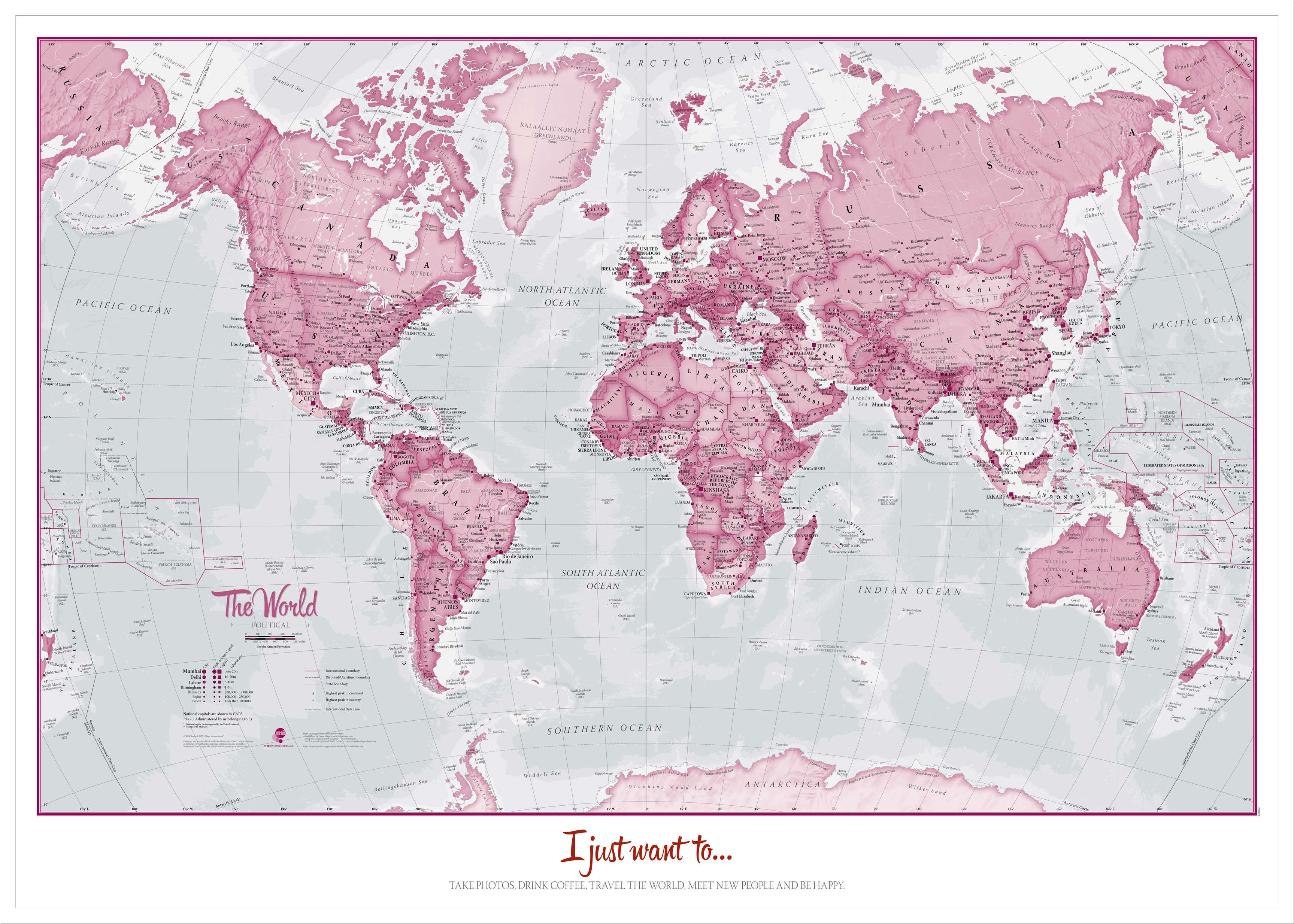 PS00273_L_LBWWH - Personalised World Is Art - Wall Map Pink