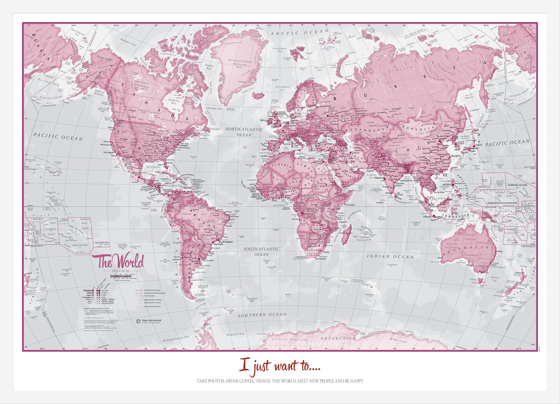 PS00273_M_WDWHI - Personalised World Is Art - Wall Map Pink