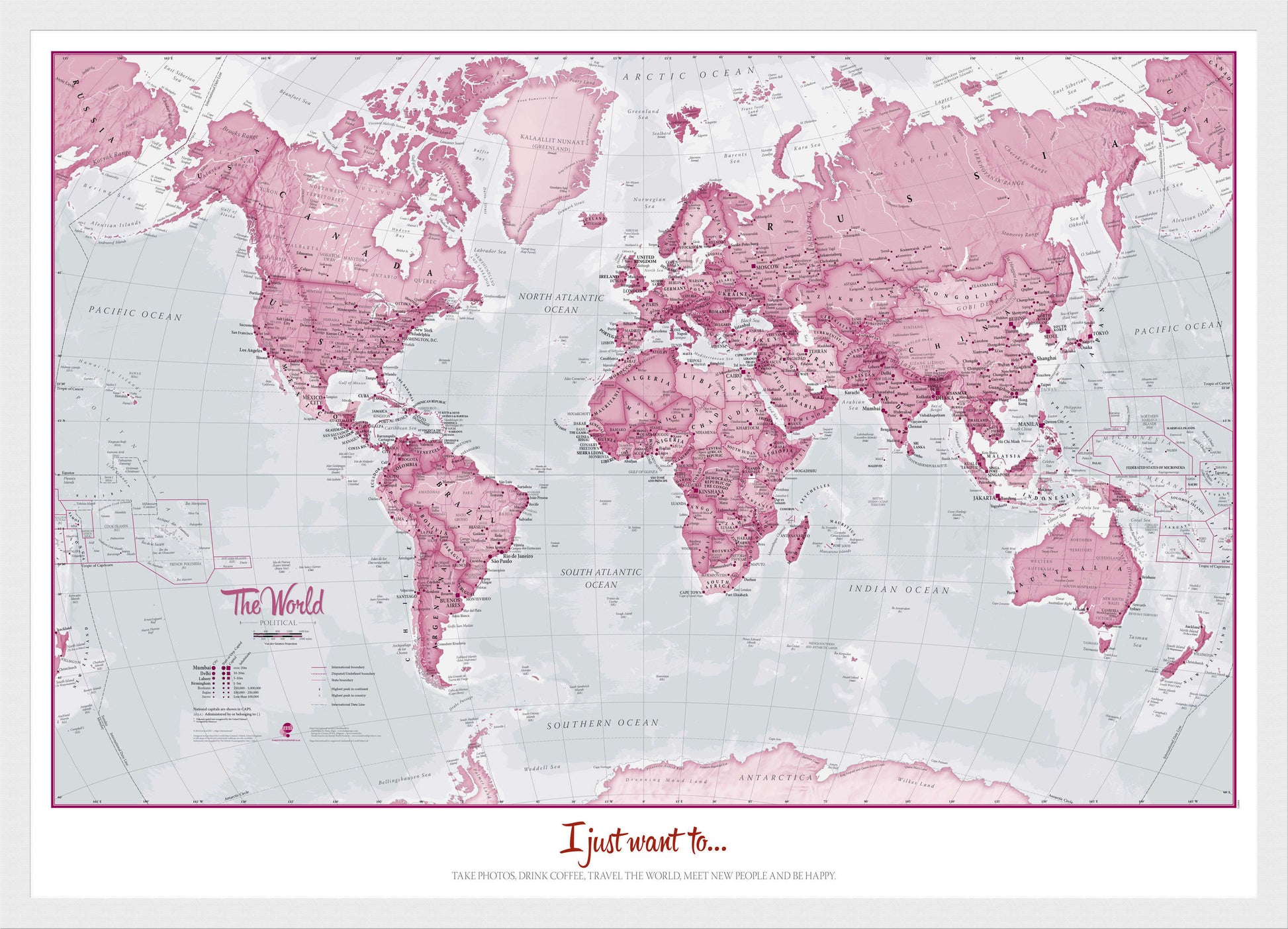 PS00273_M_BWWHI - Personalised World Is Art - Wall Map Pink