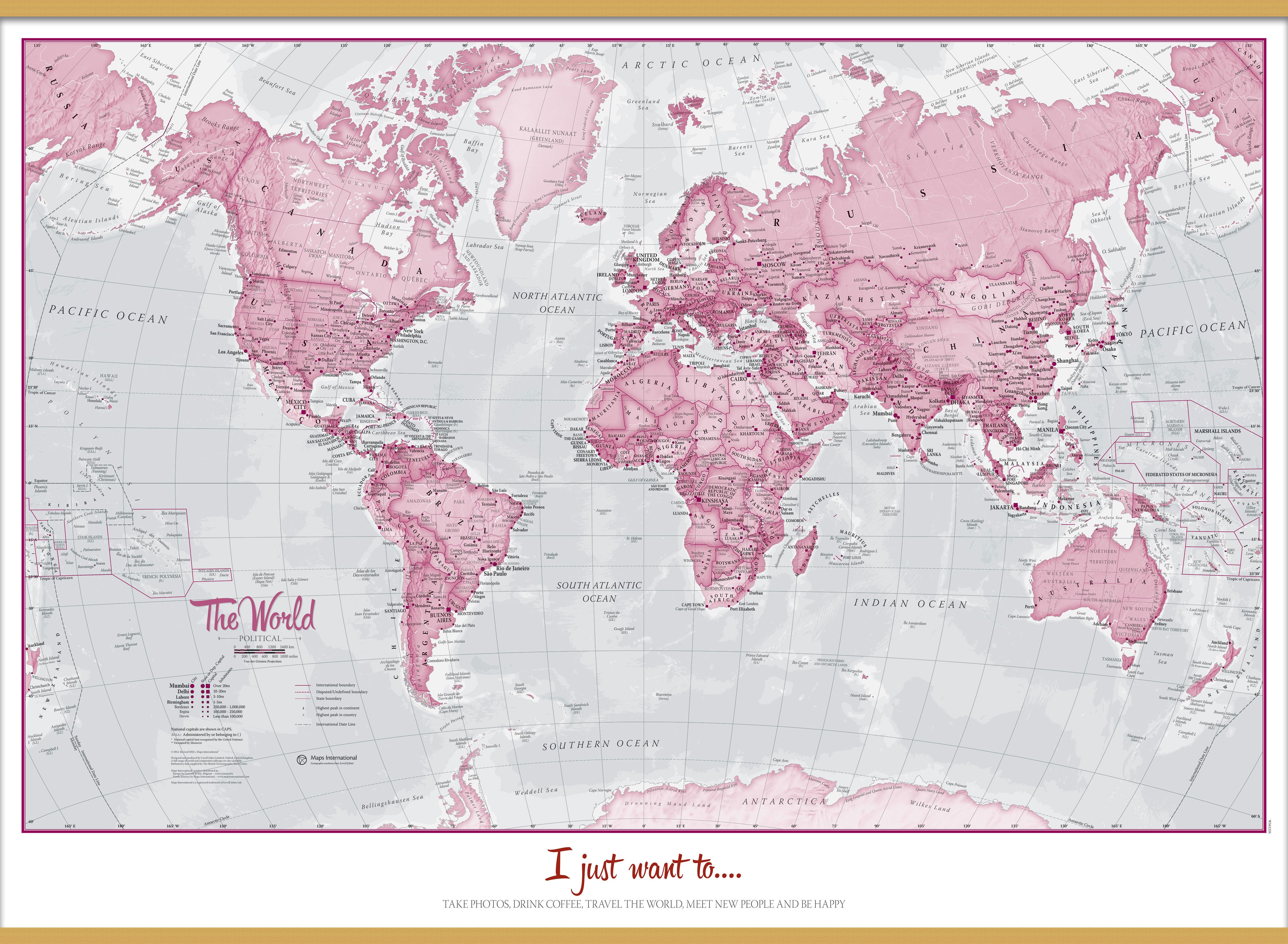 PS00273_L_LWDHB - Personalised World Is Art - Wall Map Pink
