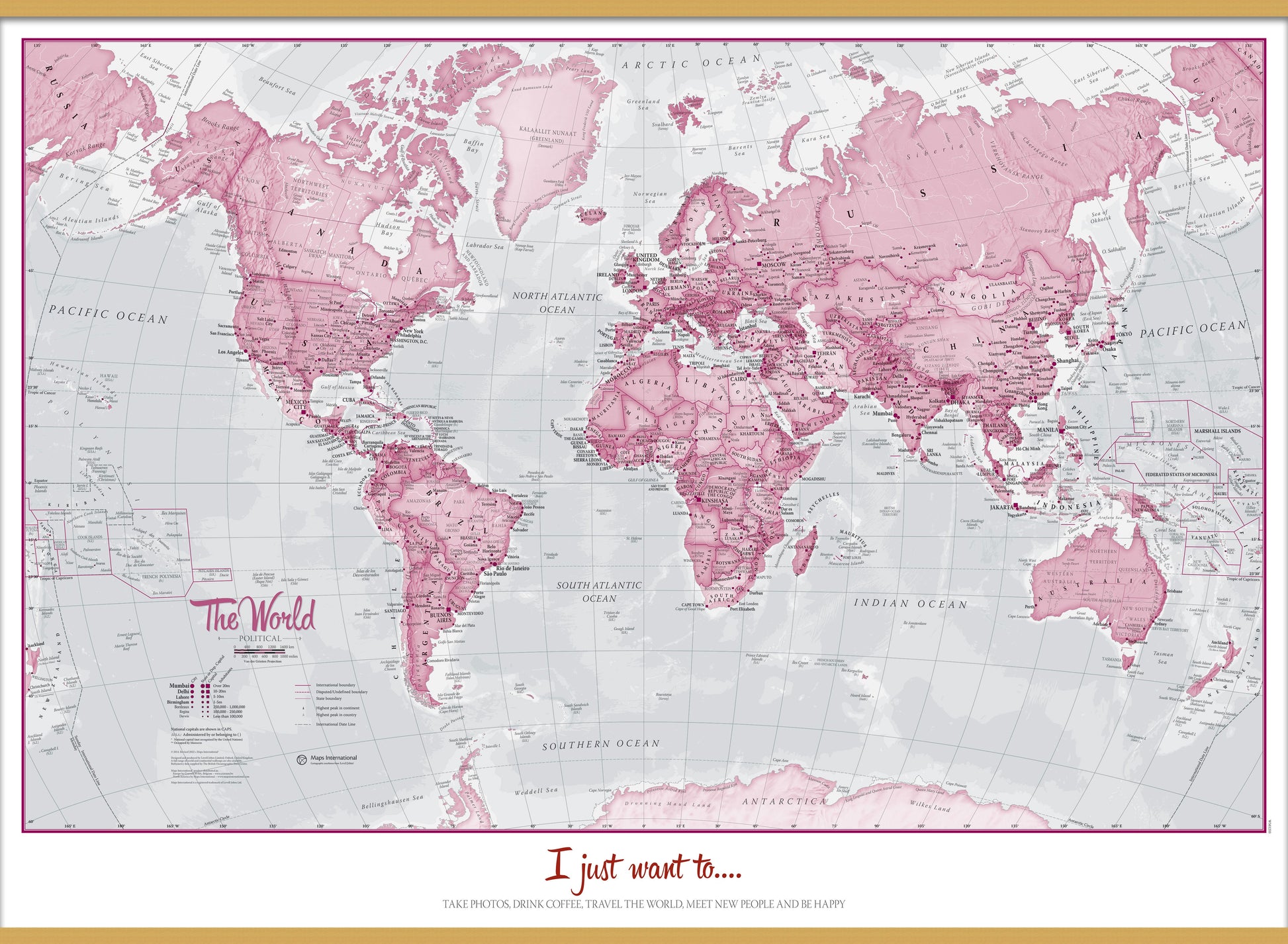 PS00273_M_LWDHB - Personalised World Is Art - Wall Map Pink