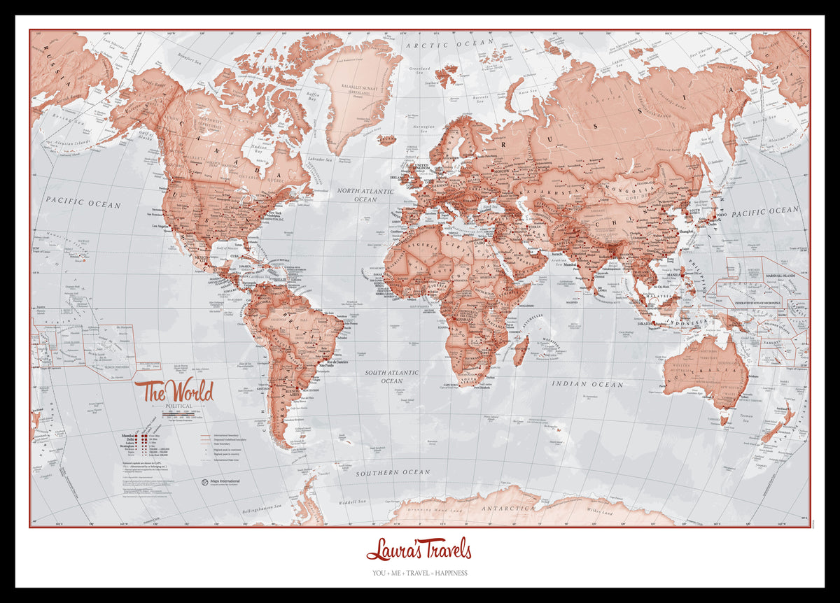PS00271_M_PINBL - Personalised World Is Art - Wall Map Red