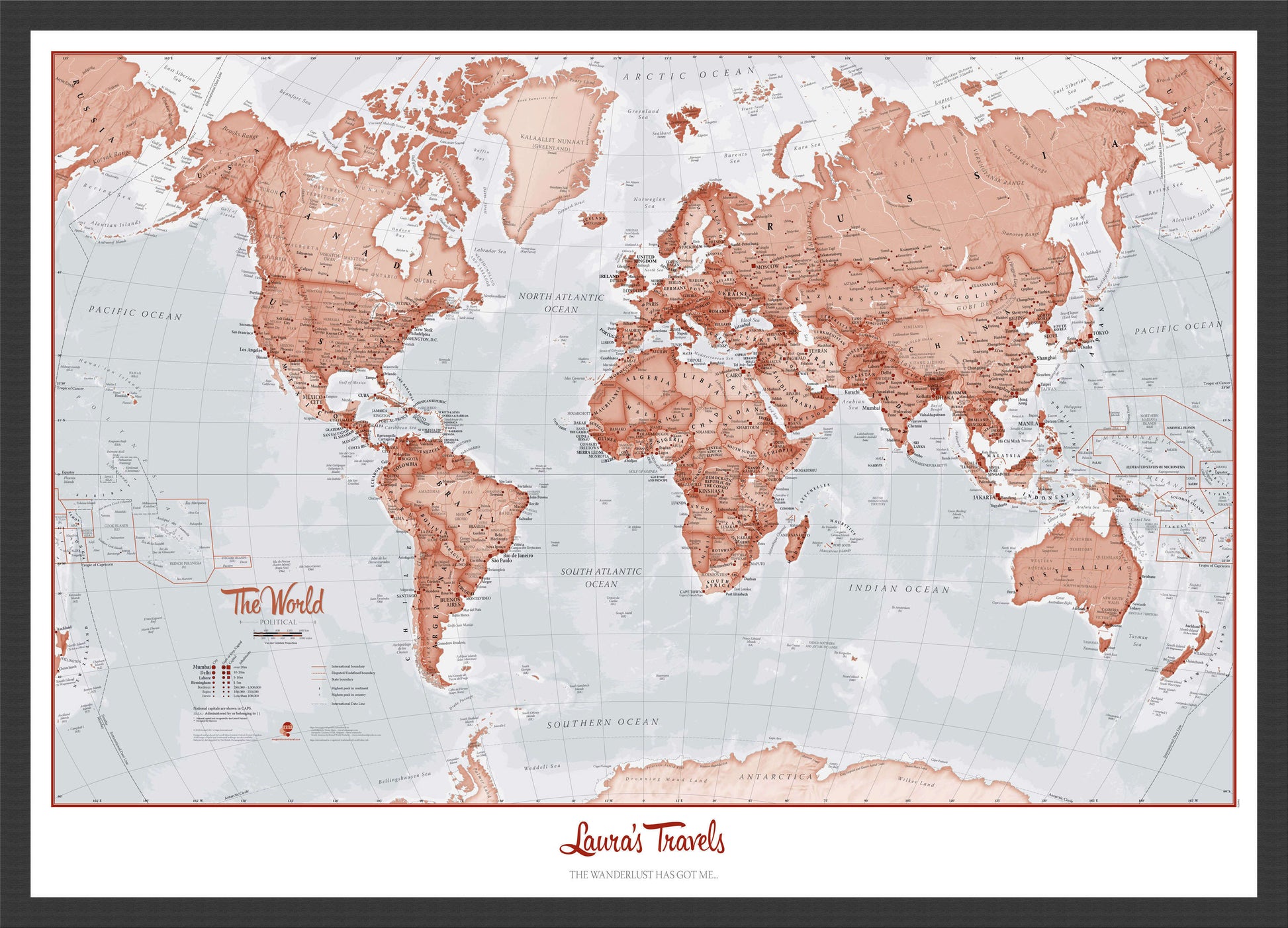 PS00271_M_BWBLA - Personalised World Is Art - Wall Map Red