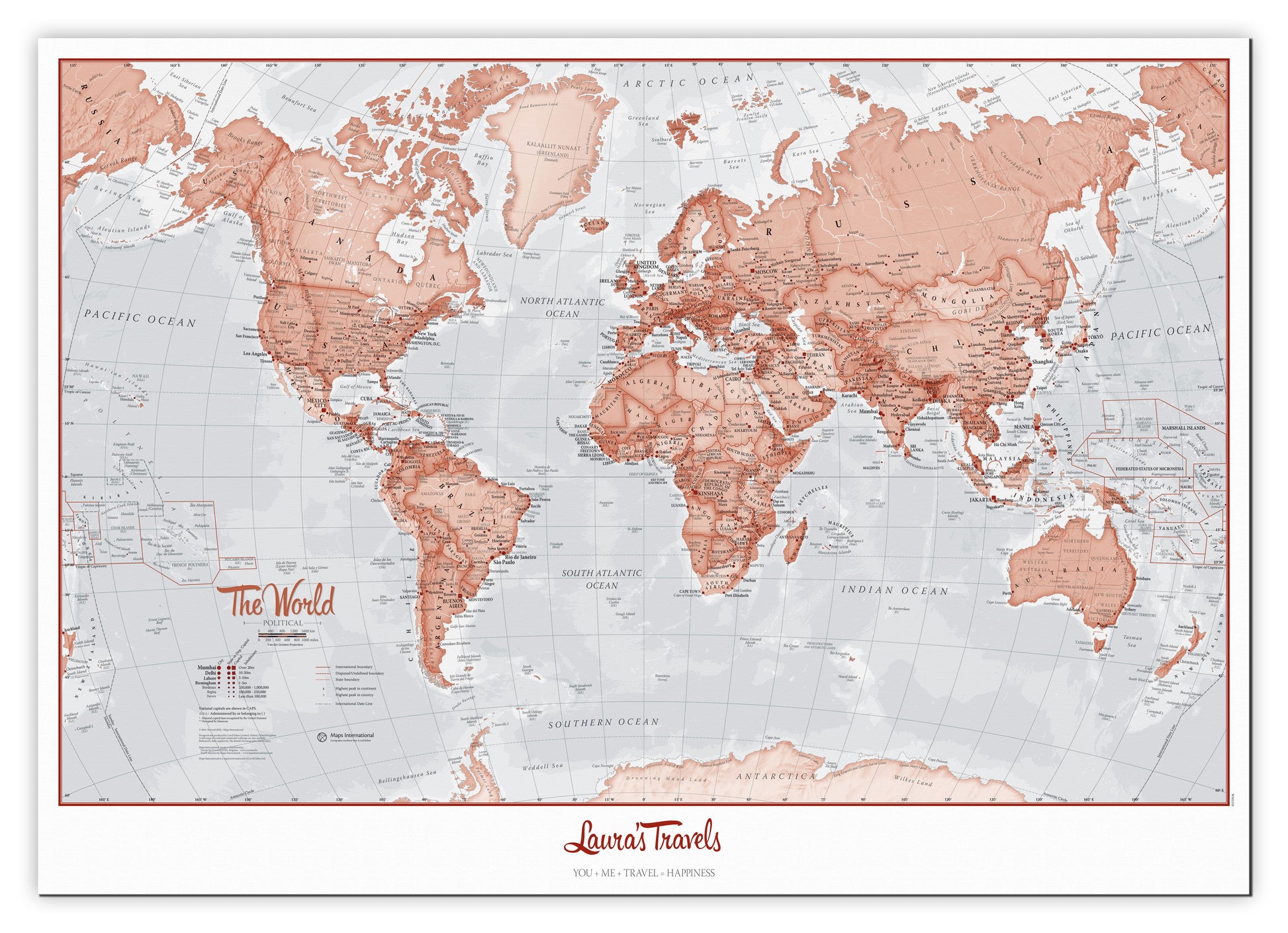 PS00271_L_CANVA - Personalised World Is Art - Wall Map Red