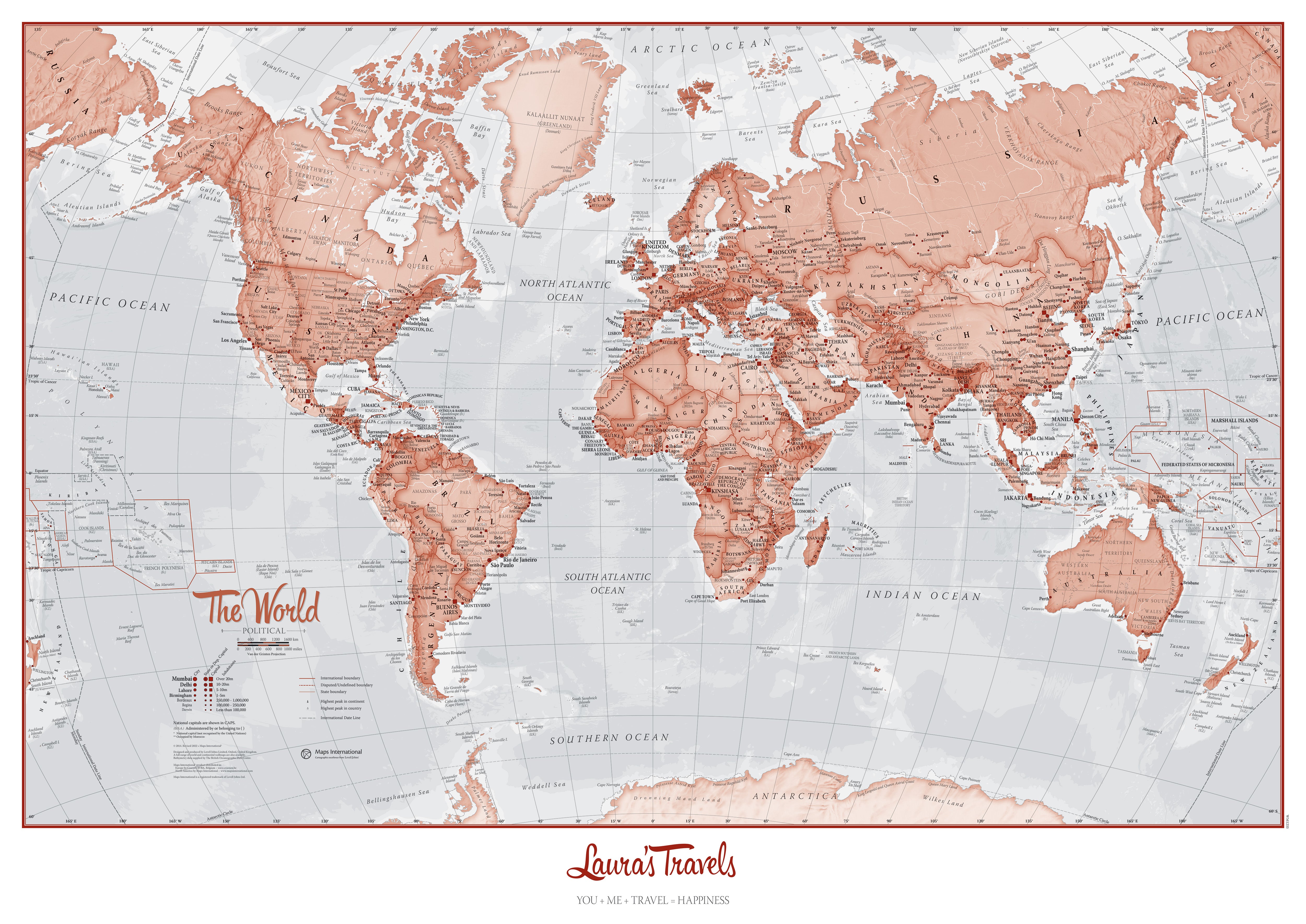 Personalised World Is Art Wall Map Red