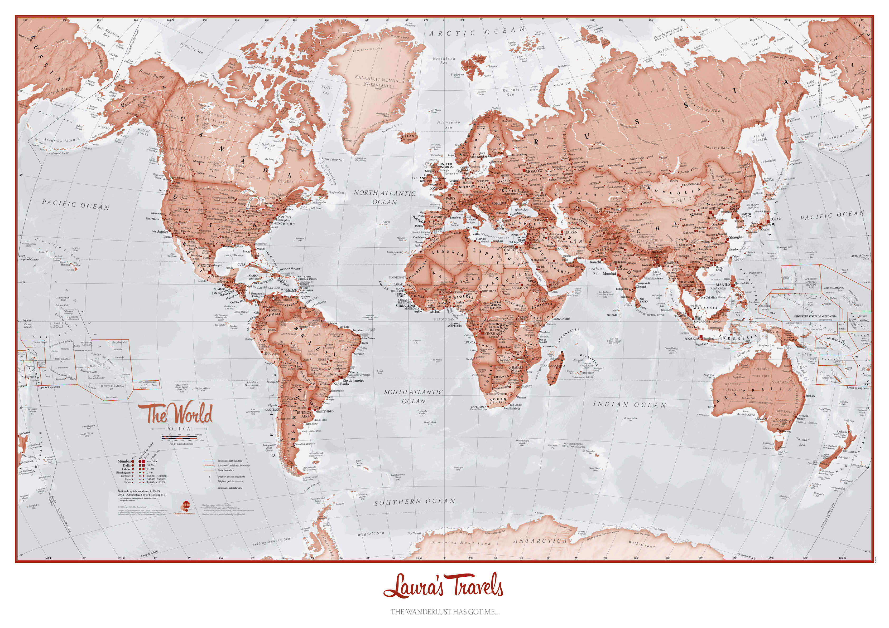 PS00271_H_CANRL - Personalised World Is Art - Wall Map Red