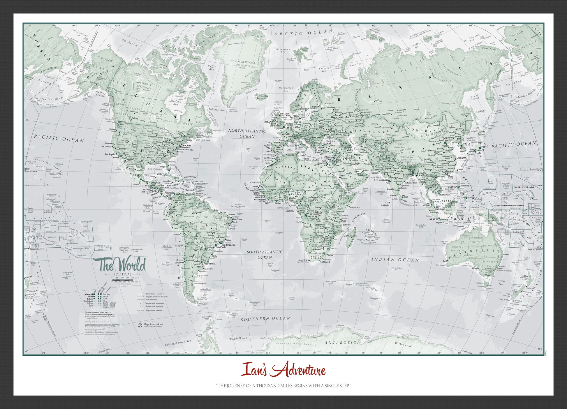 Personalised World Is Art Wall Map Rustic Black Frame Wdbla