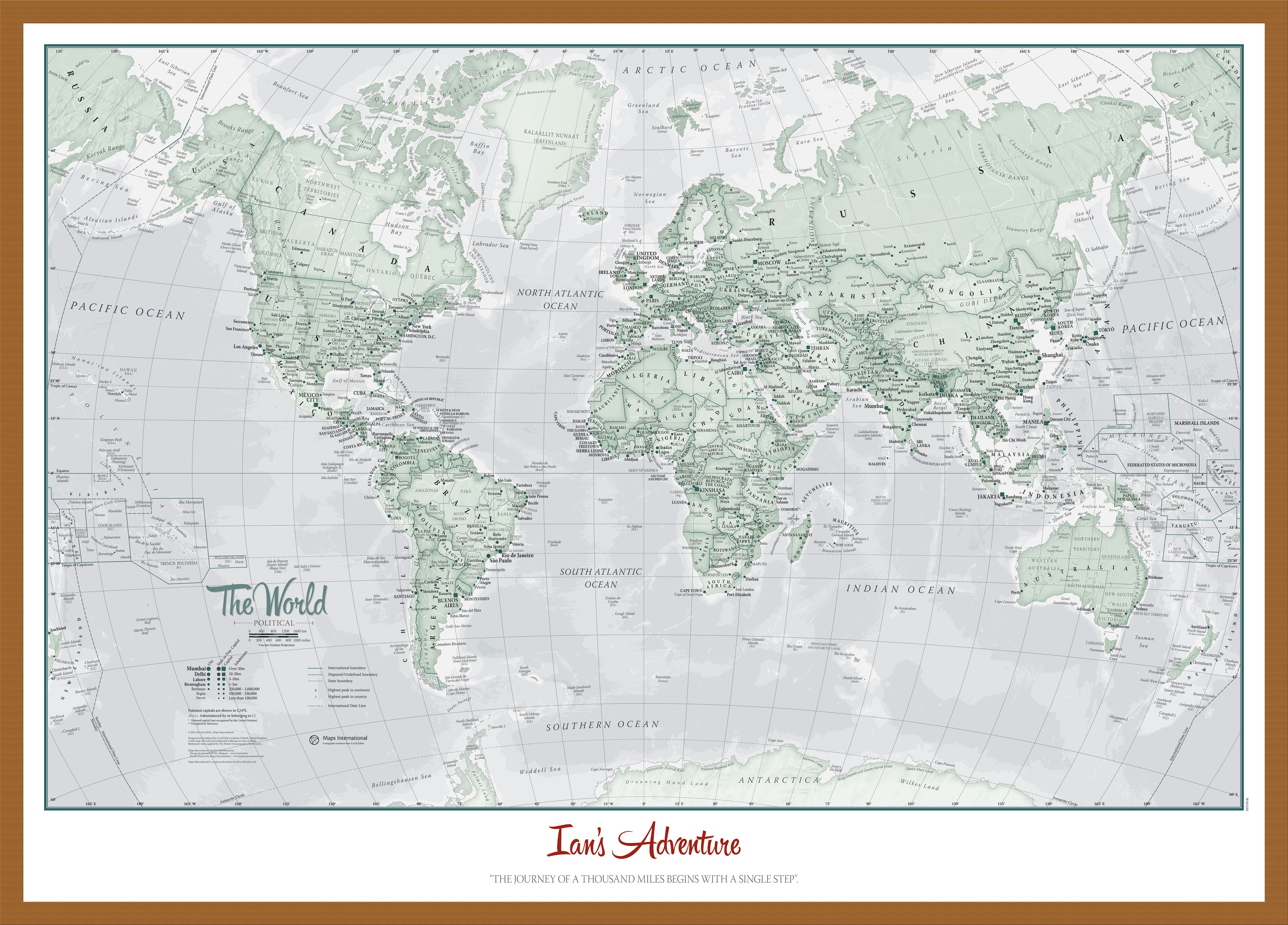 Personalised World Is Art Wall Map Rustic Teak Frame Wdtea