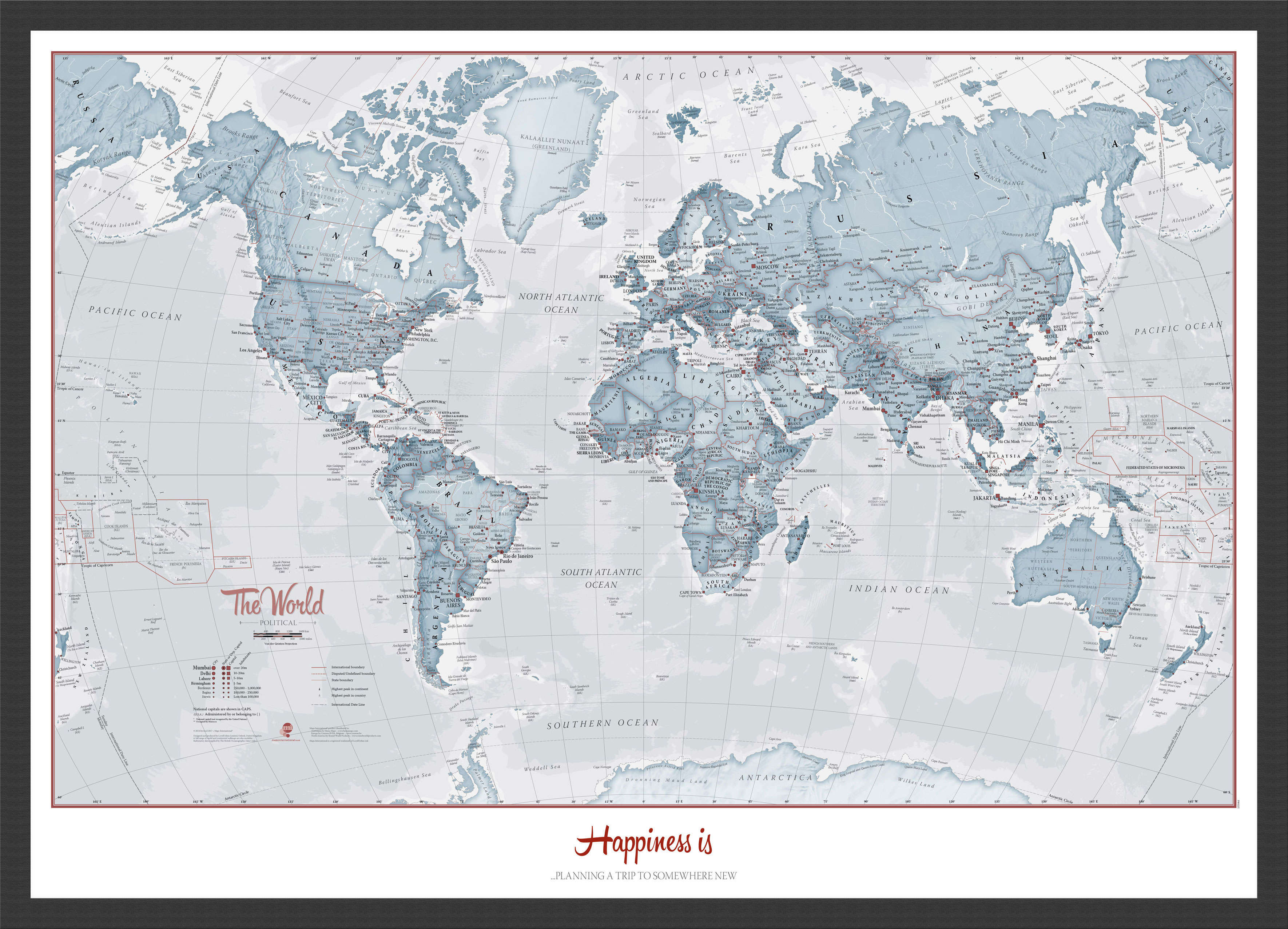 PS01225_M_BWBLA - Personalised World Is Art - Wall Map Teal