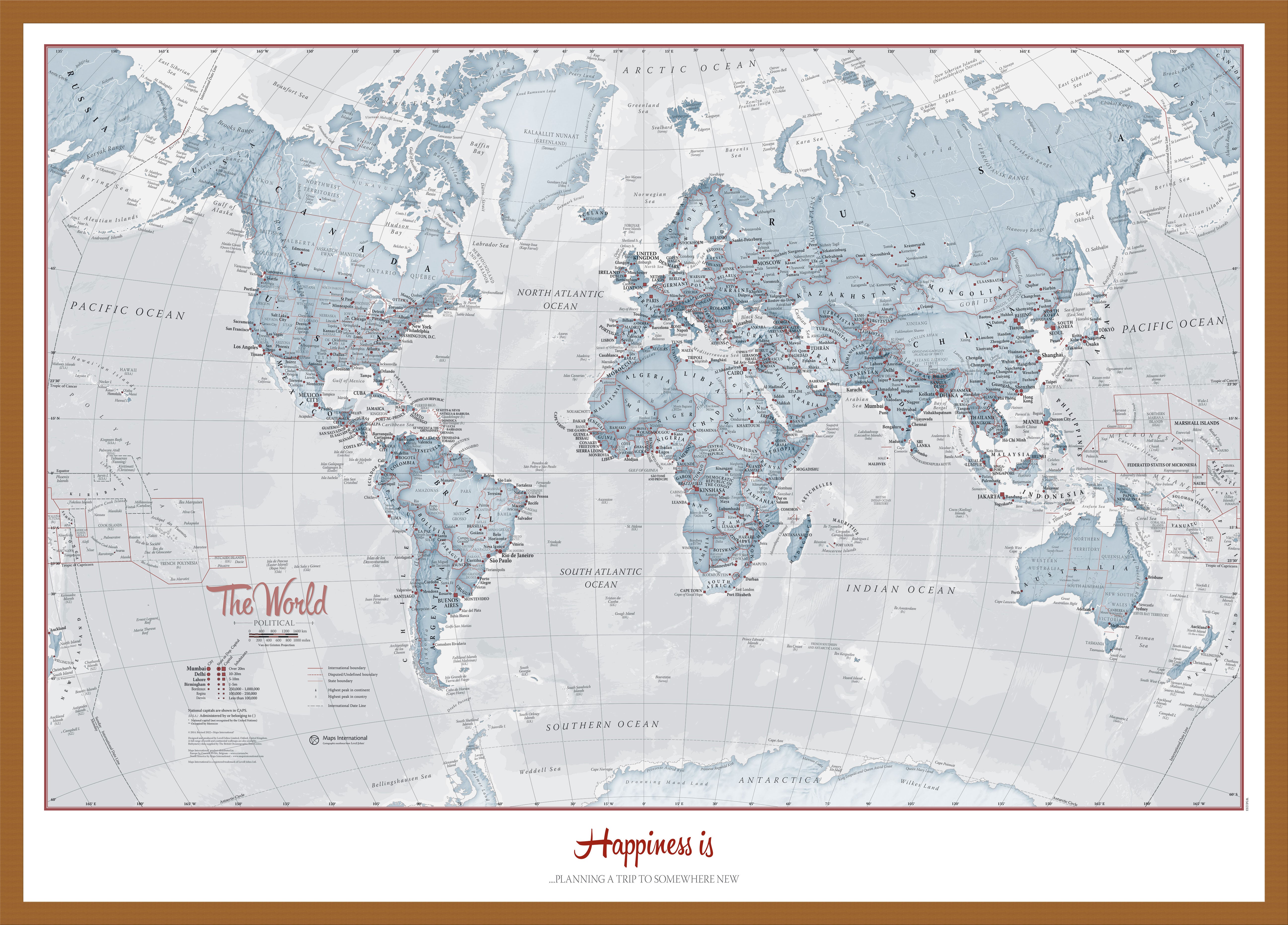 Personalised World Is Art Wall Map Teal Teak Frame Wdtea