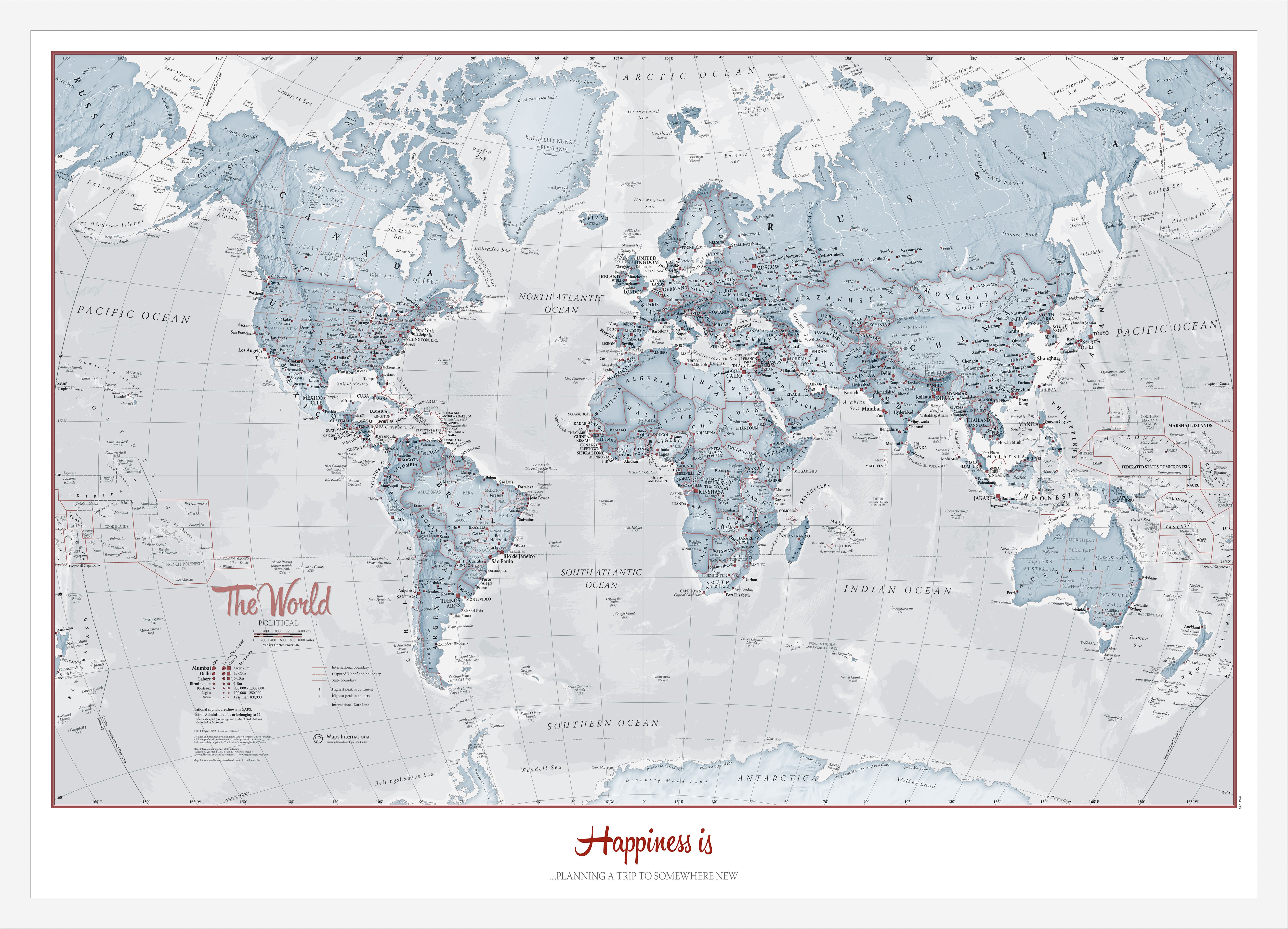 Personalised World Is Art Wall Map Teal White Frame