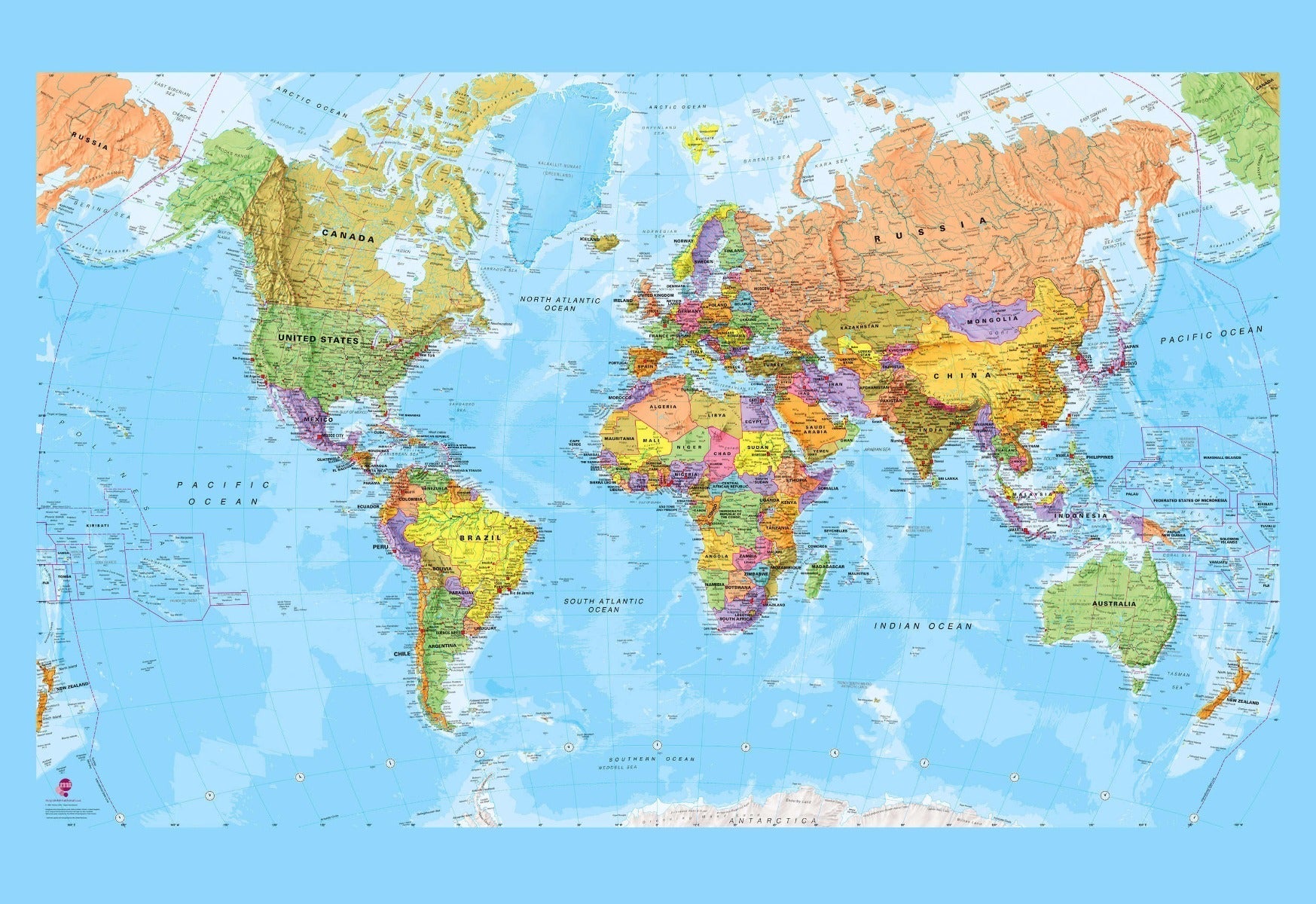 WP00668_X_WPSAM - Political World Map Wallpaper