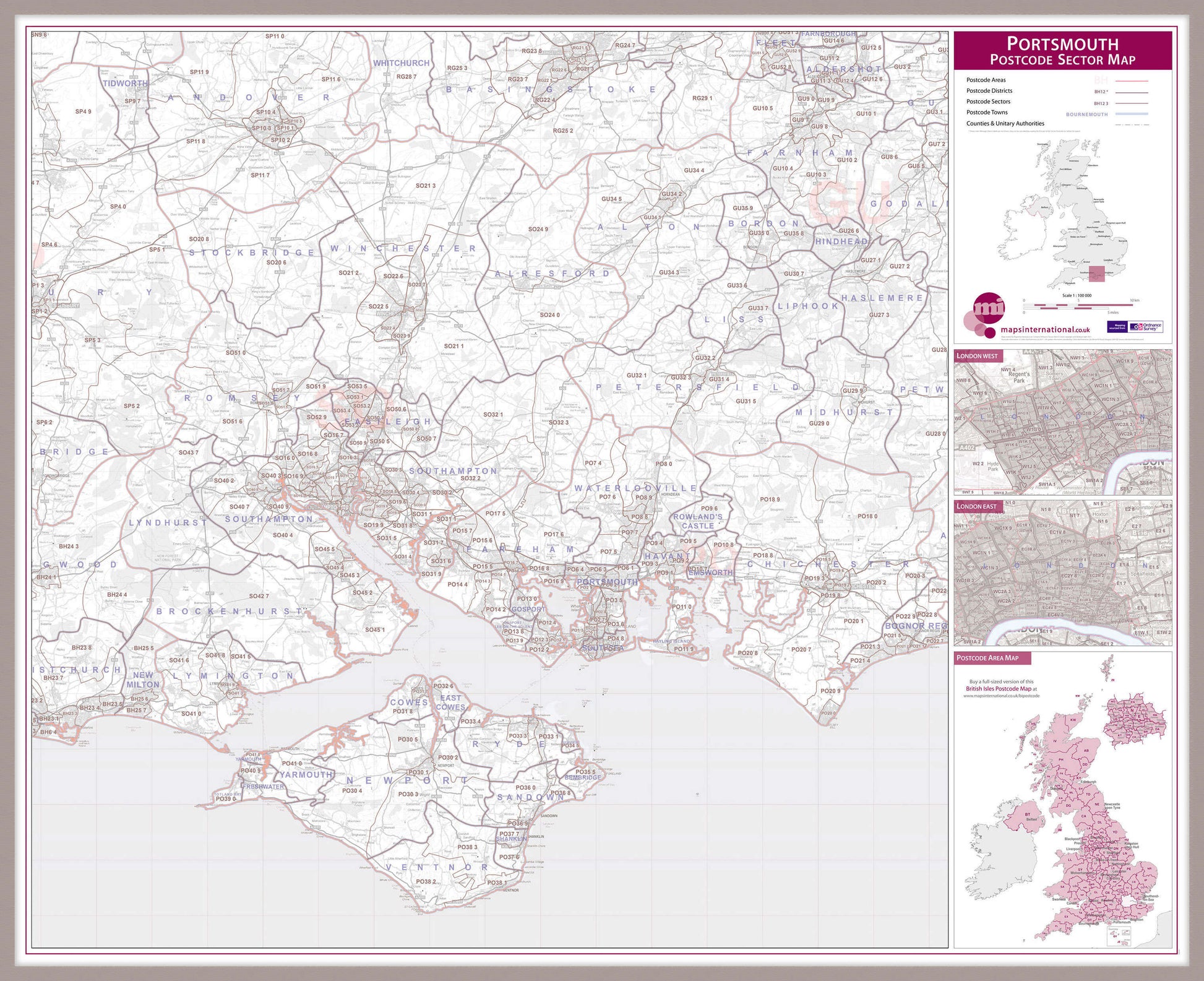 UK00783_L_MGFAL - Portsmouth, Southampton and Isle of Wight Postcode Sector Map