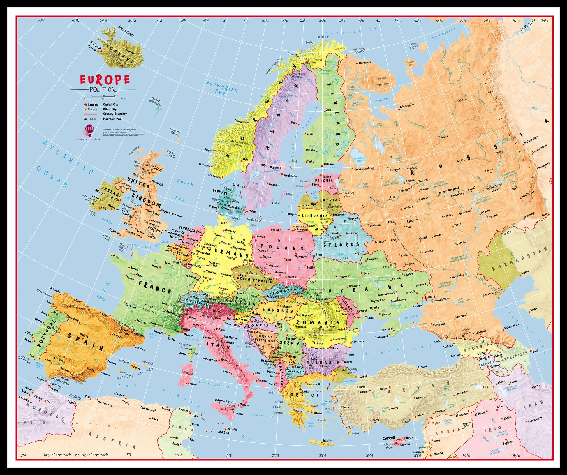 CT00630_H_LBDBL - Primary Europe Wall Map Political