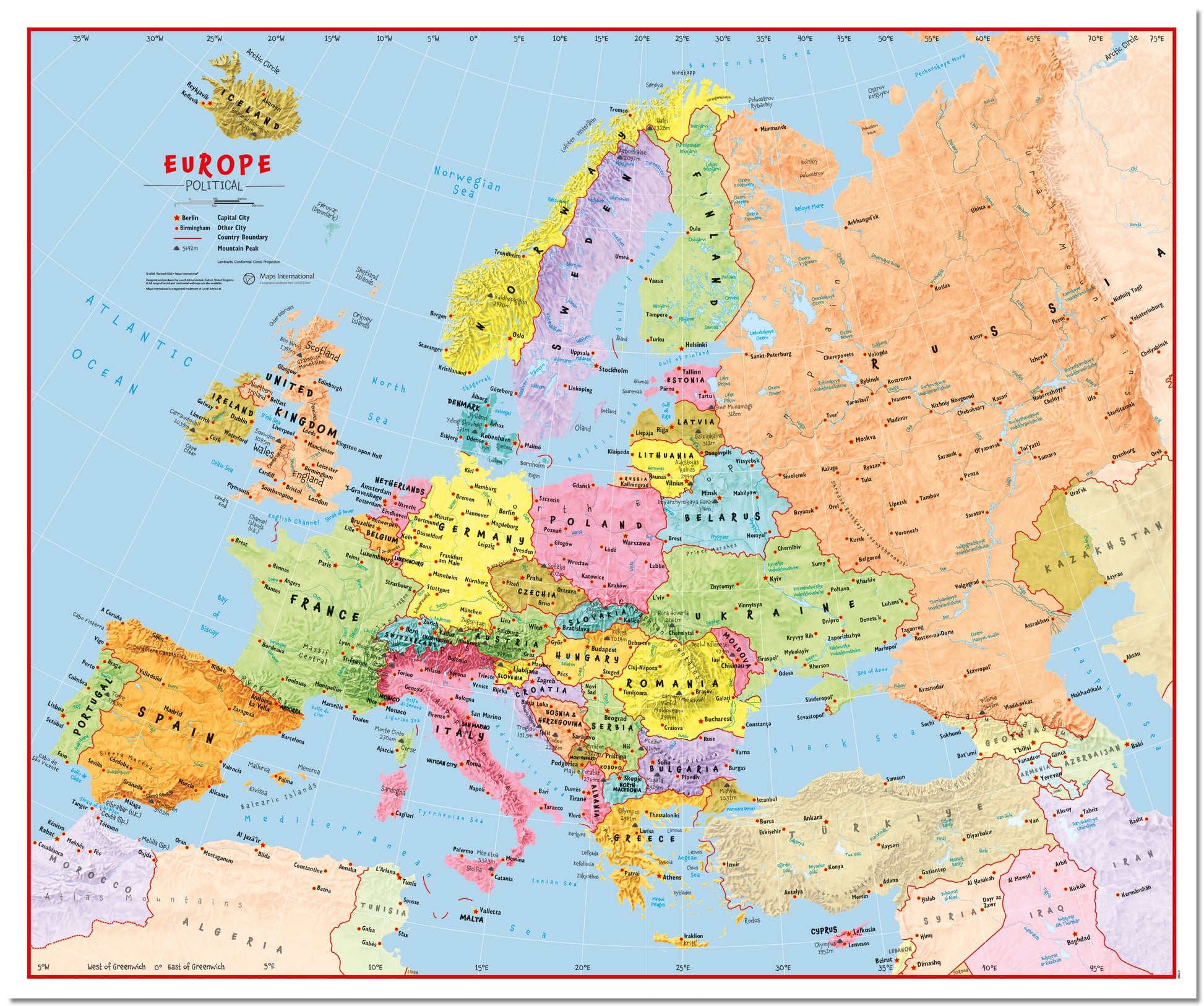 CT00630_L_LMBRD - Primary Europe Wall Map Political
