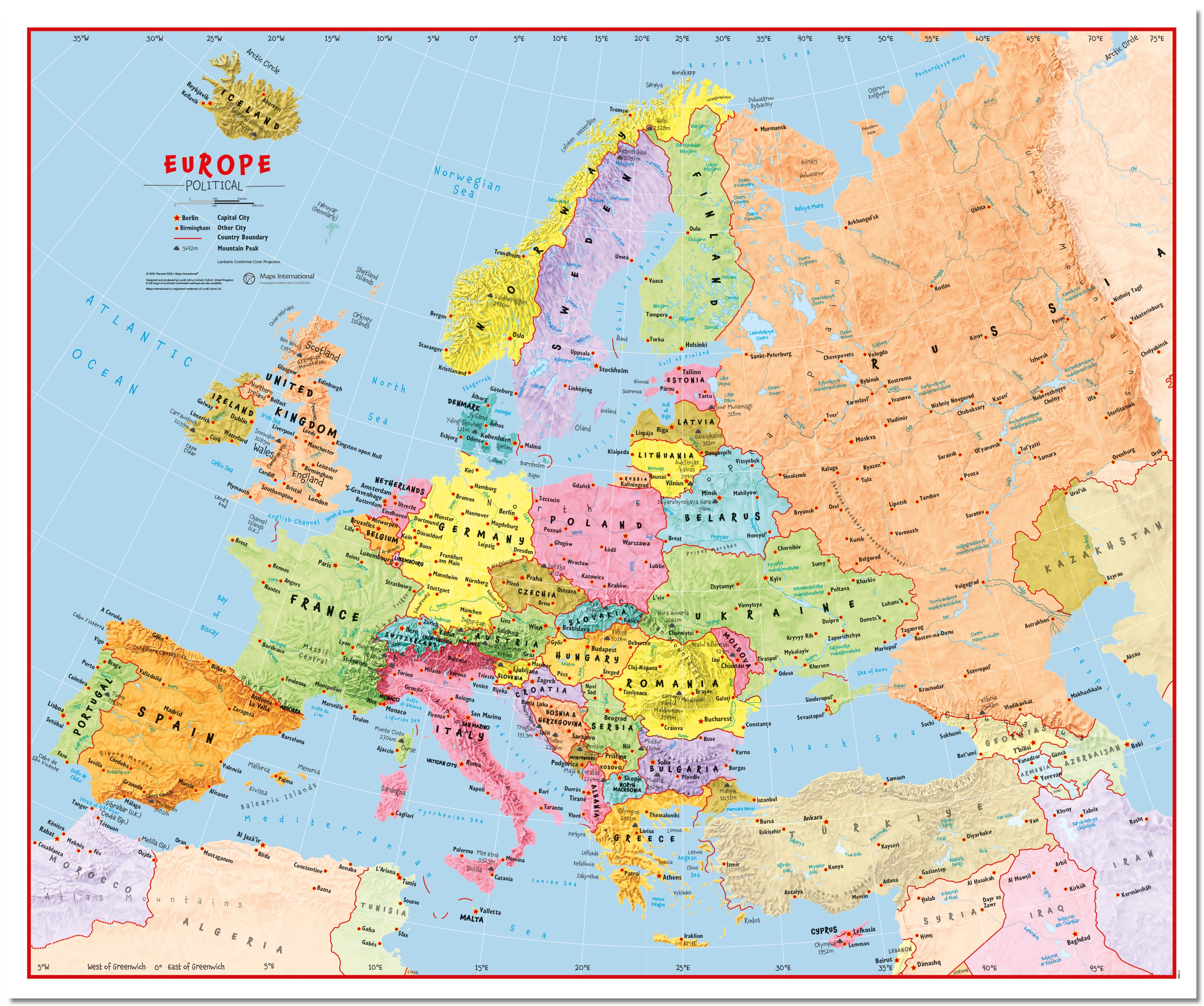 CT00630_L_LMBRD - Primary Europe Wall Map Political