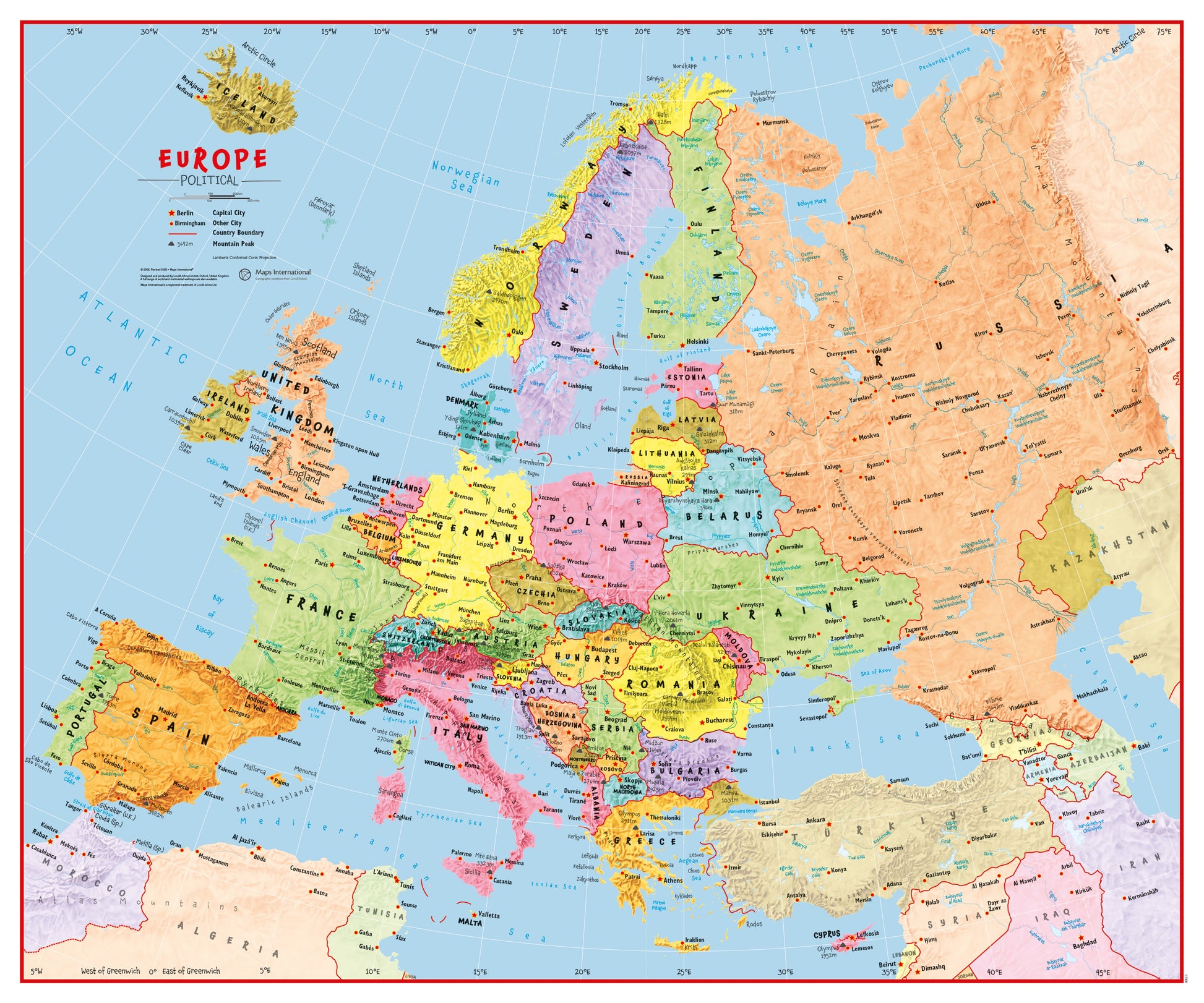 CT00630_L_PAPER - Primary Europe Wall Map Political