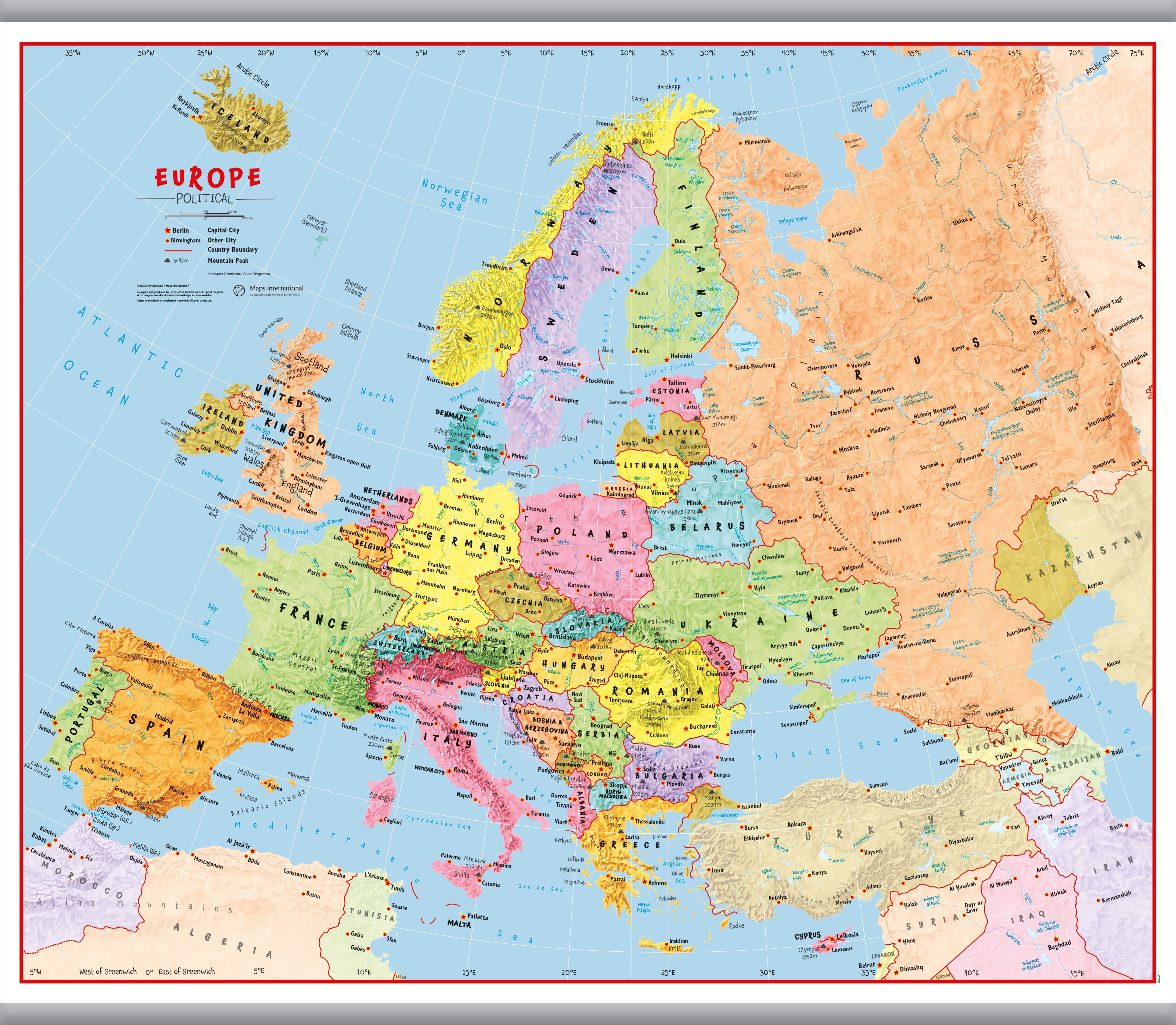 CT00630_H_LAMHB - Primary Europe Wall Map Political