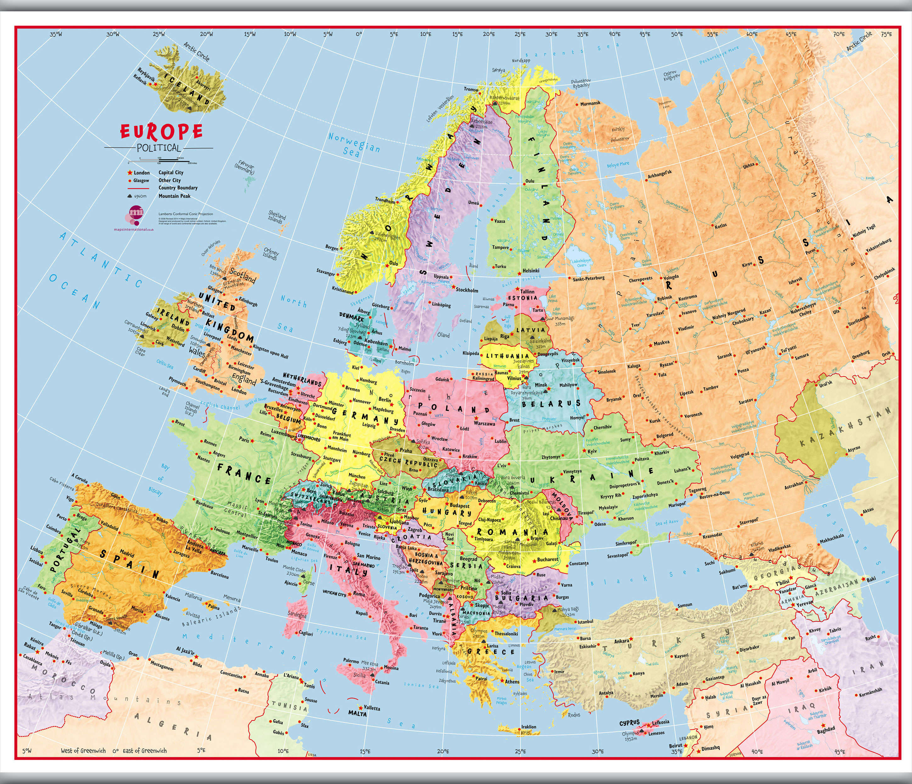 CT00630_L_CANHB - Primary Europe Wall Map Political