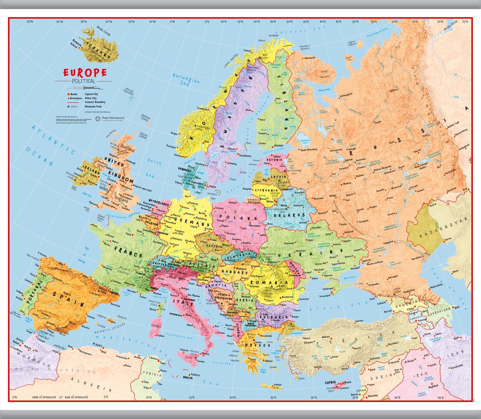 CT00630_L_LAMHB - Primary Europe Wall Map Political