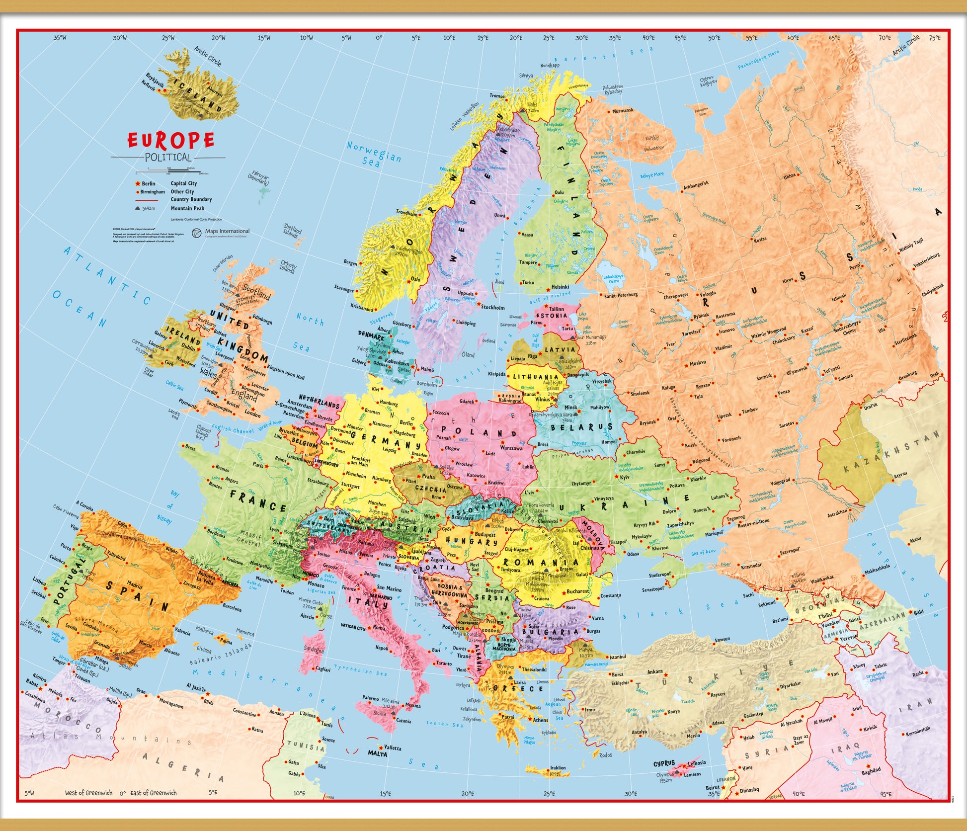 Primary Europe Wall Map Political Wooden Bars Lwdhb 1