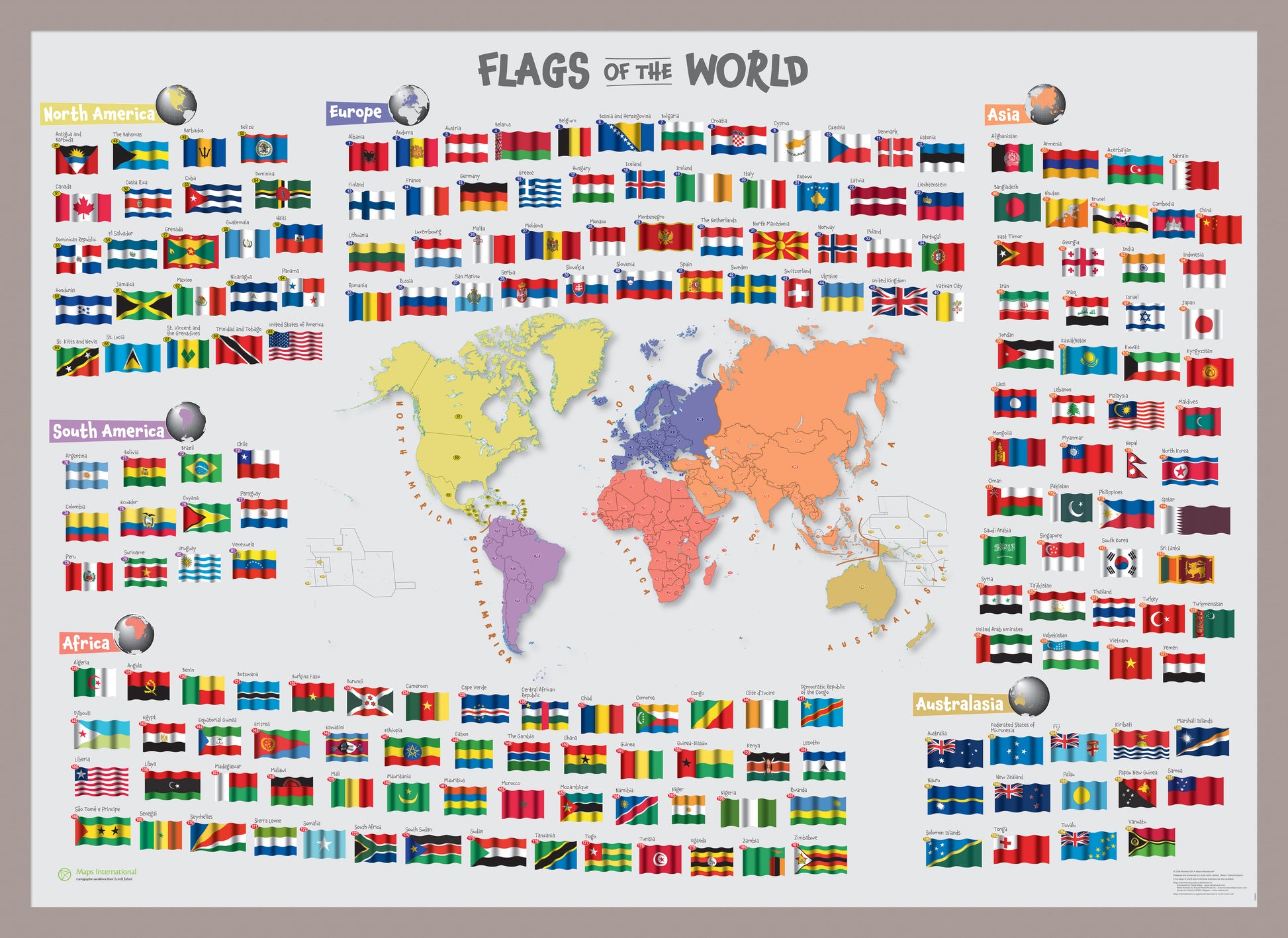 Primary Flags Of The World Poster Aluminium Frame