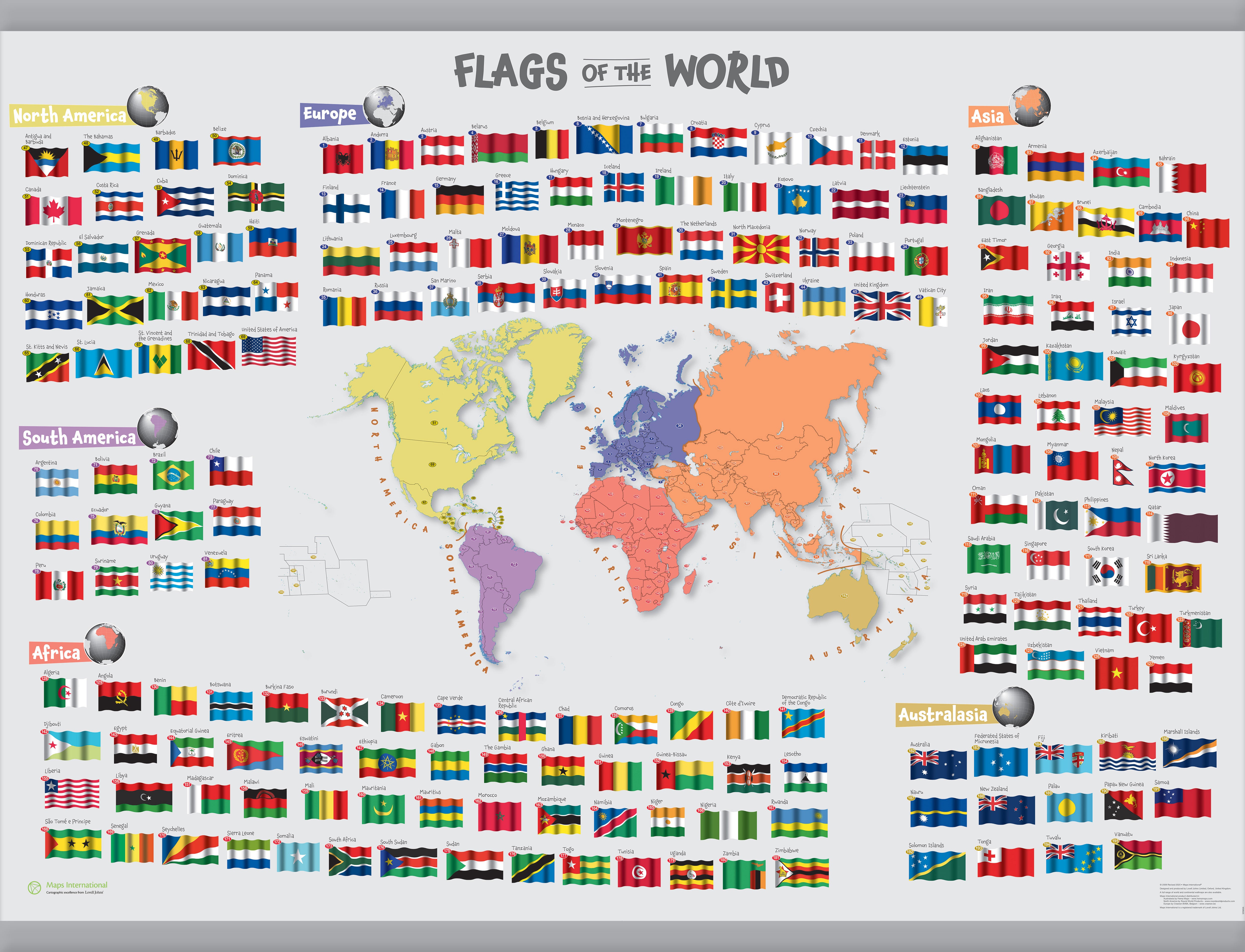 Primary Flags Of The World Poster Hanging Bars Hangb