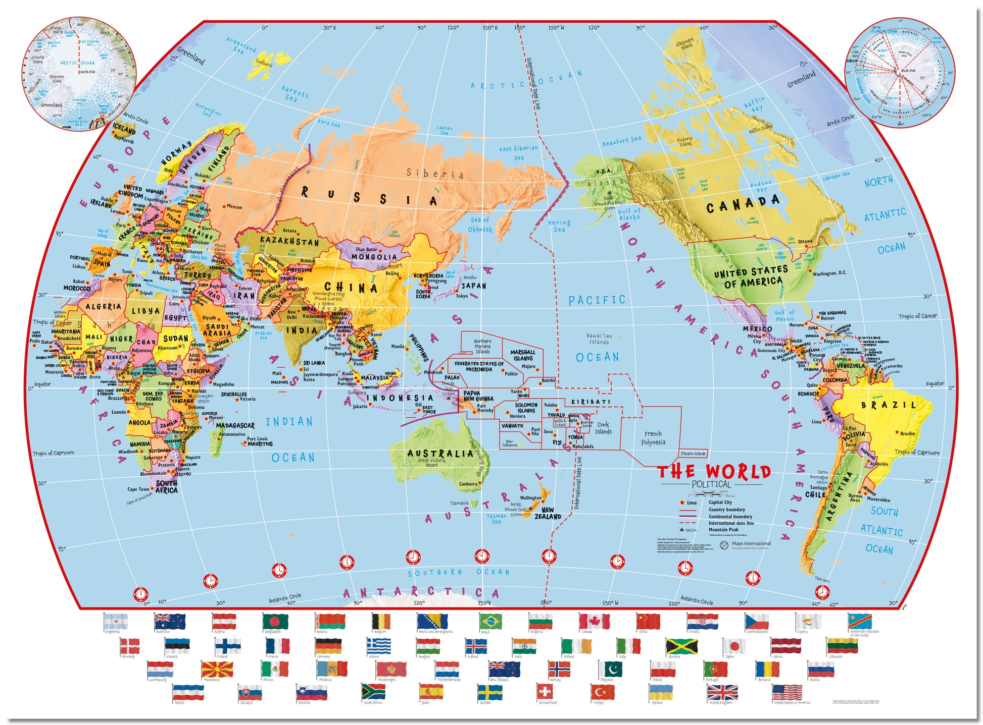 WM00455_L_LMBRD - Primary Pacific Centred World Wall Map Political with flags