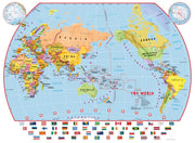 WM00455_L_LAMIN - Primary Pacific Centred World Wall Map Political with flags